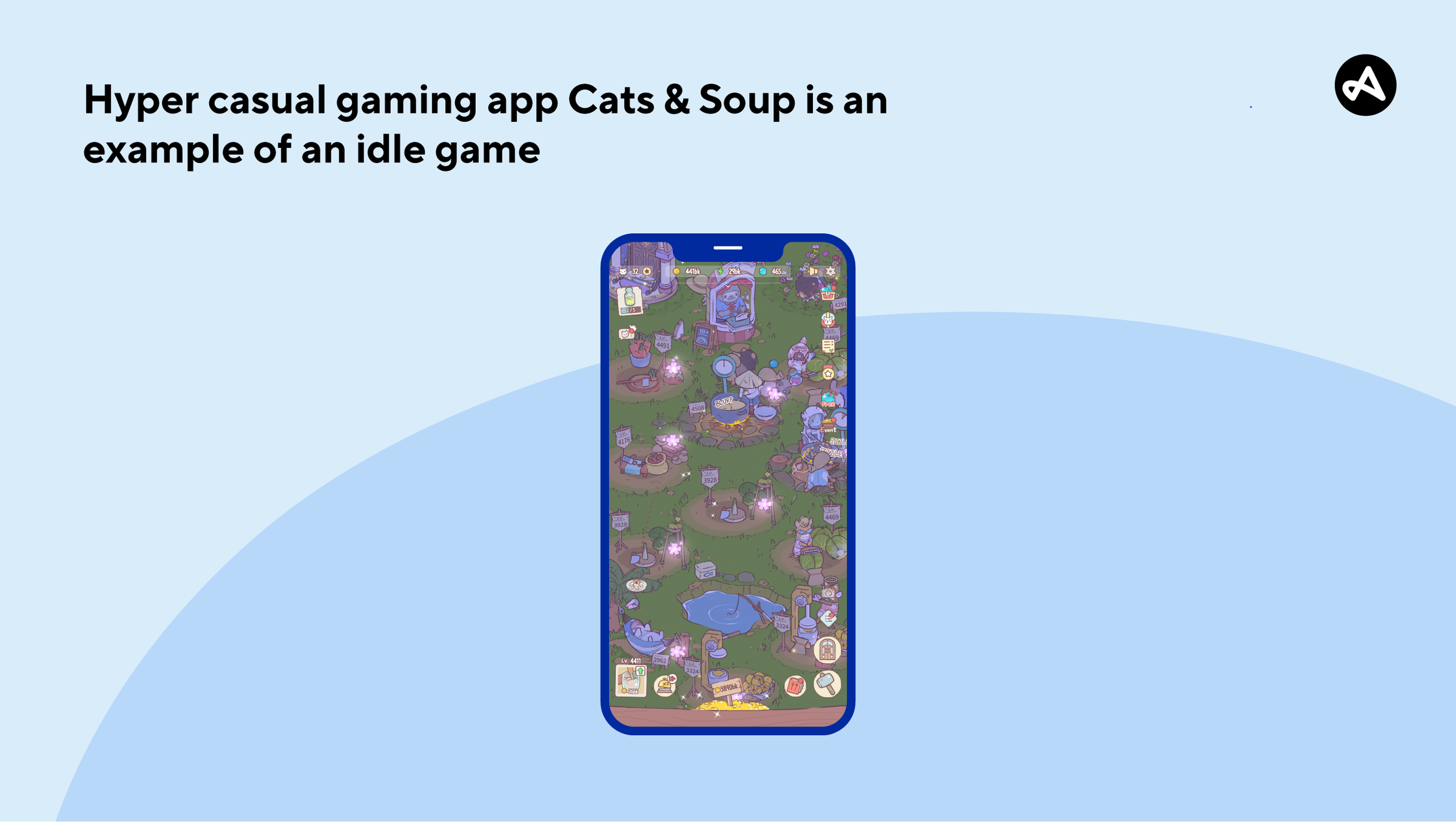 Example of idle hyper casual gaming app Cats & Soup