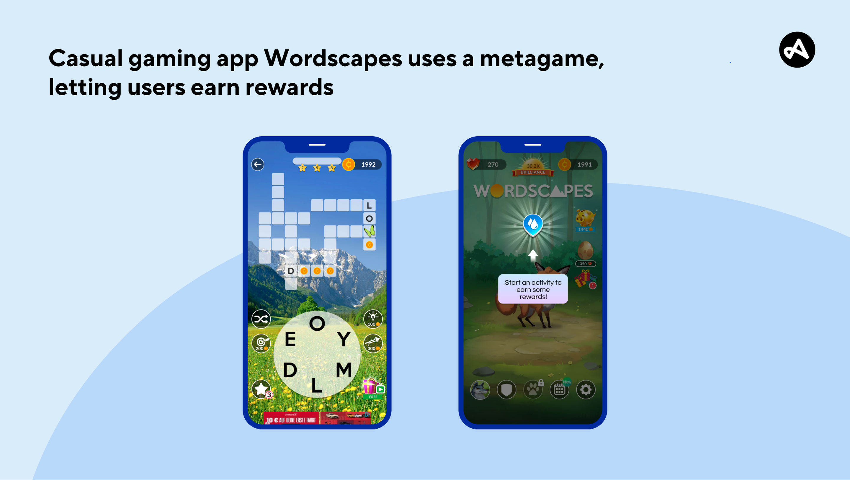 Casual gaming app uses a metagame to let users earn rewards to boost user engagement