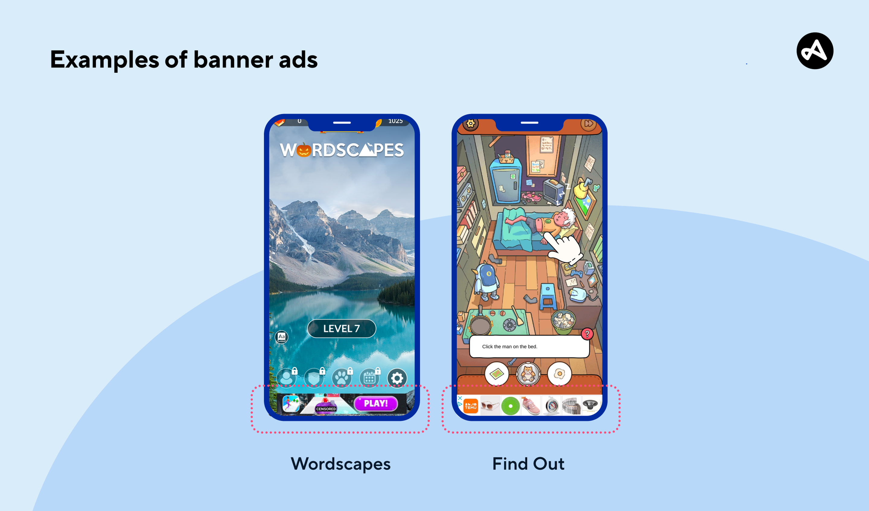 Example of banner ads in mobile games