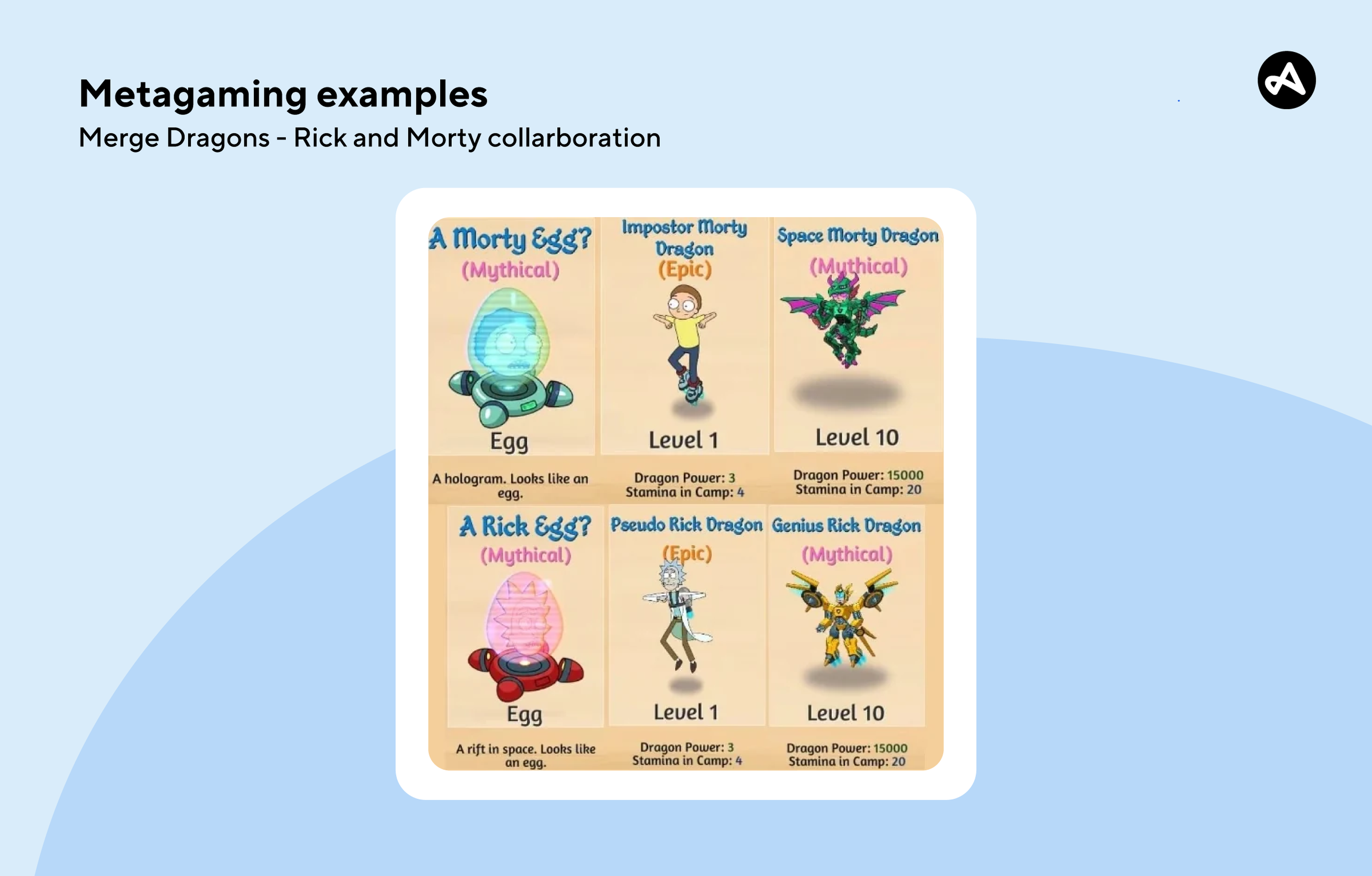Metagaming example of collaborations with mobile app Merge Dragons and Rick and Morty.