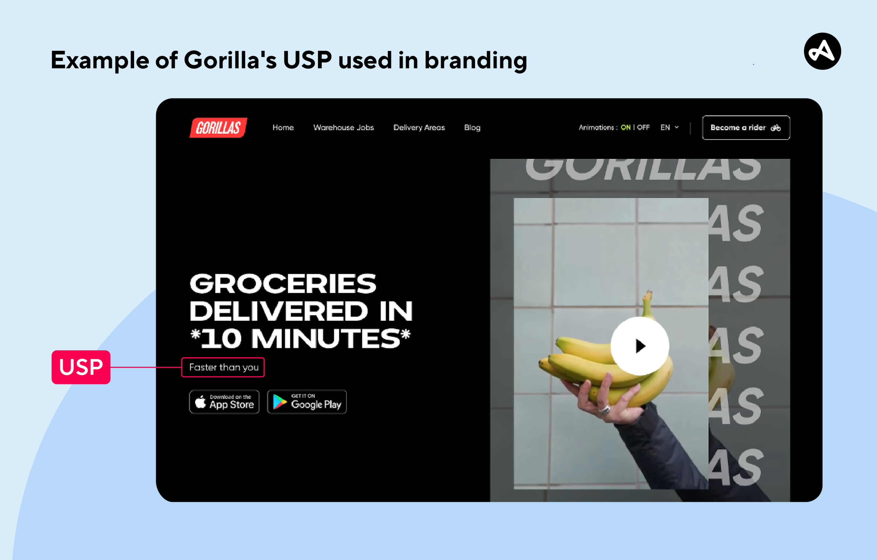Mobile app branding example with Gorilla app