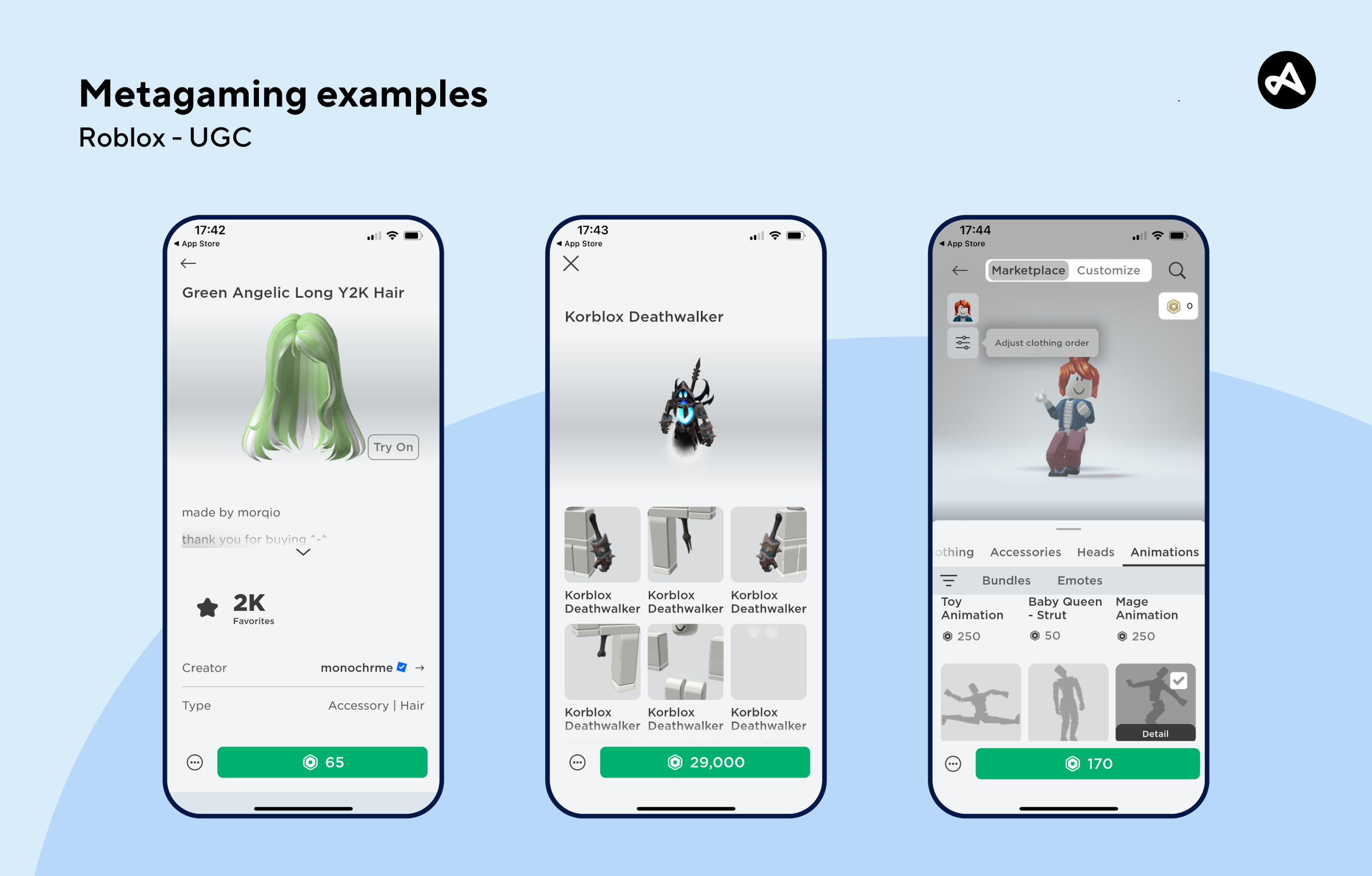 Metagaming example of user generated content (UGC) monetization from mobile app Roblox.
