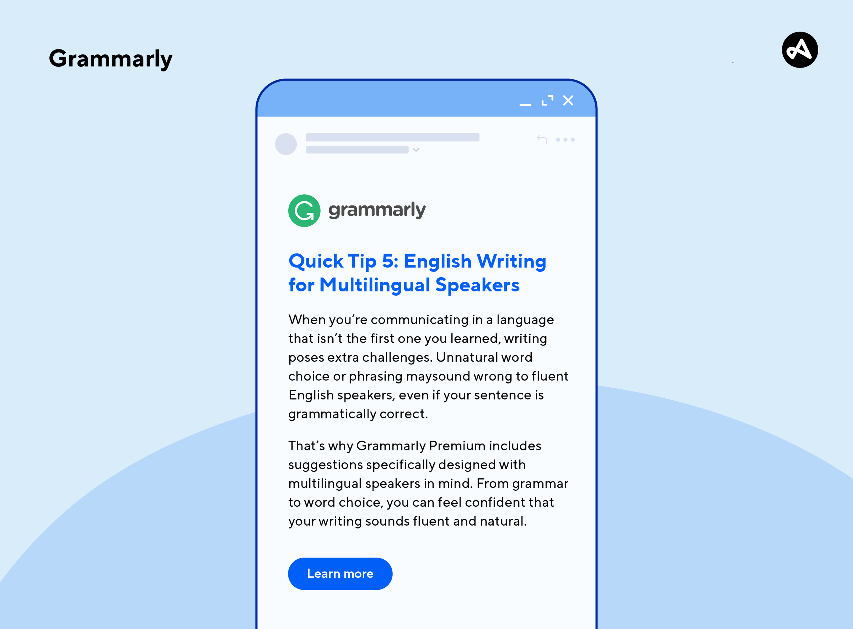 An example of email marketing from Grammarly, providing useful tips for multilingual speakers.