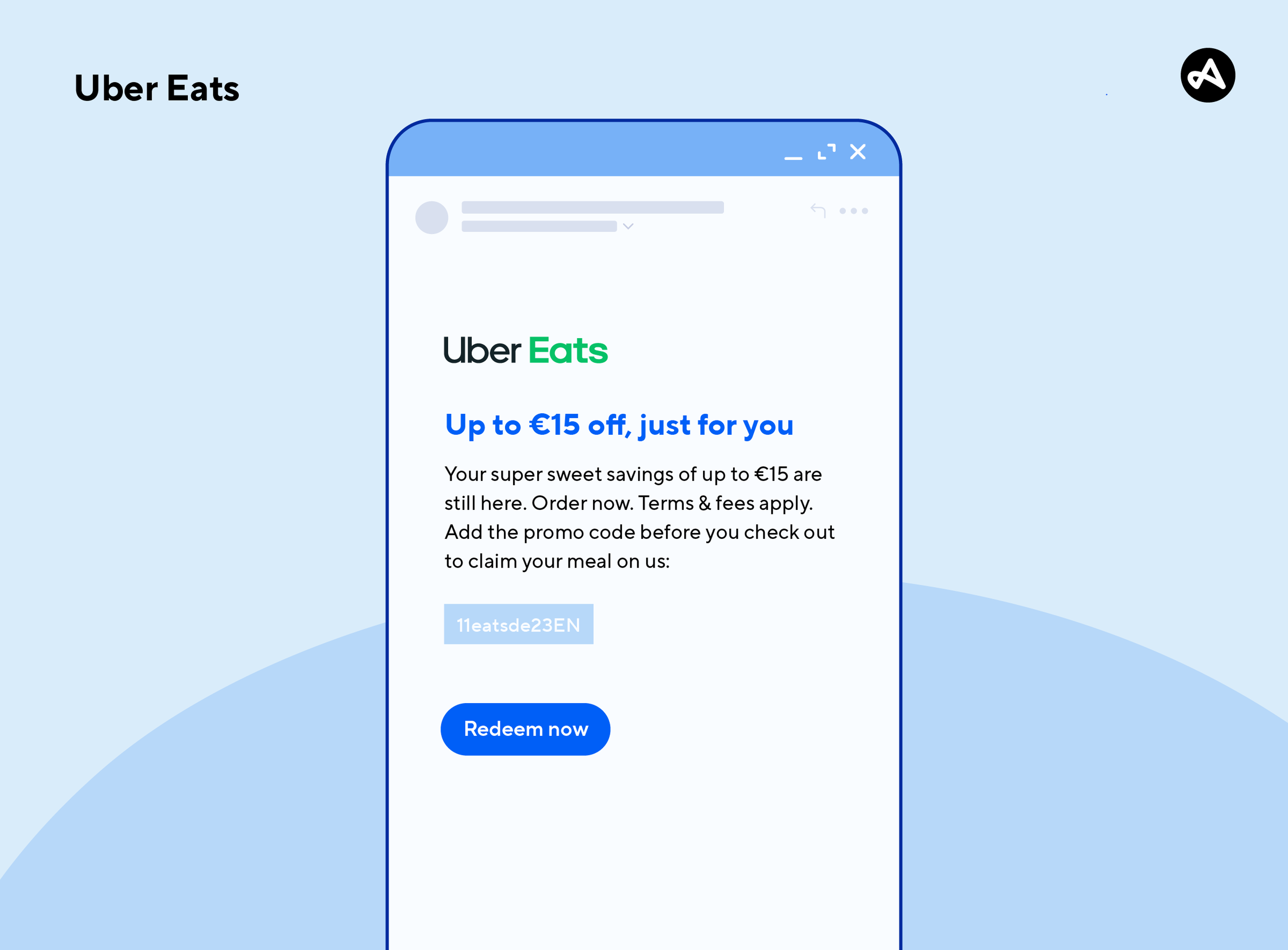 An example of email marketing from Uber Eats, offering a discount code.