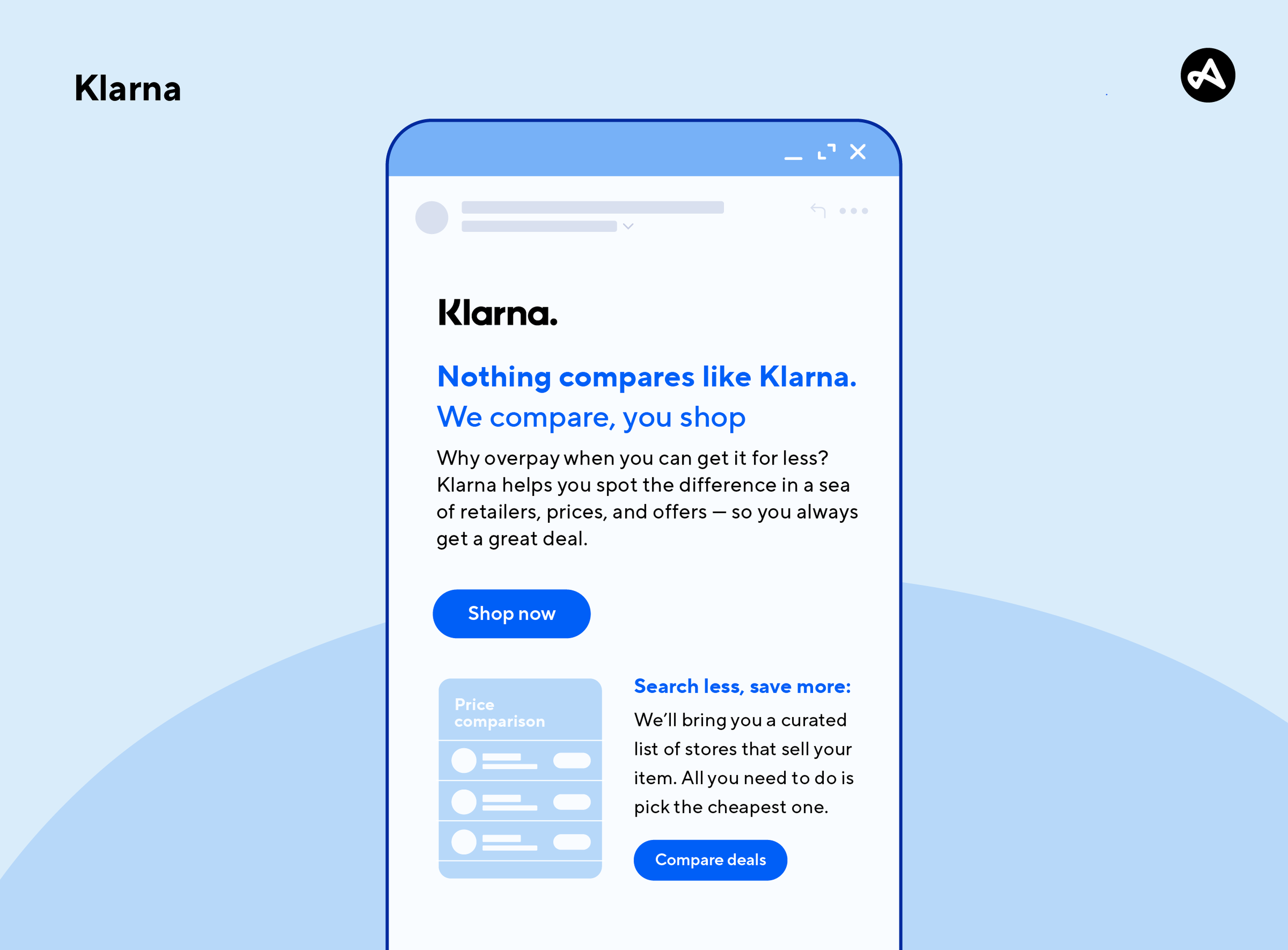 An example of email marketing from Klarna, showcasing the app's functionalities and benefits.