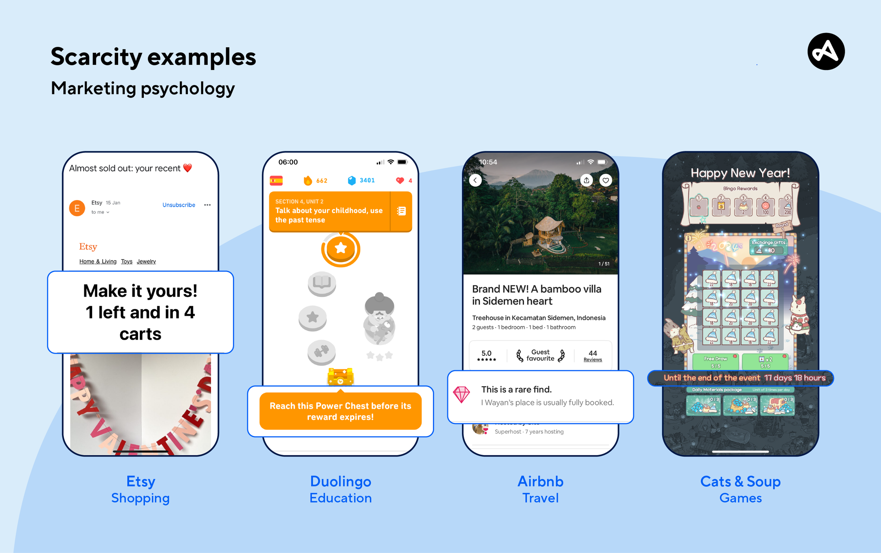 Scarcity examples of psychological marketing from mobile apps.