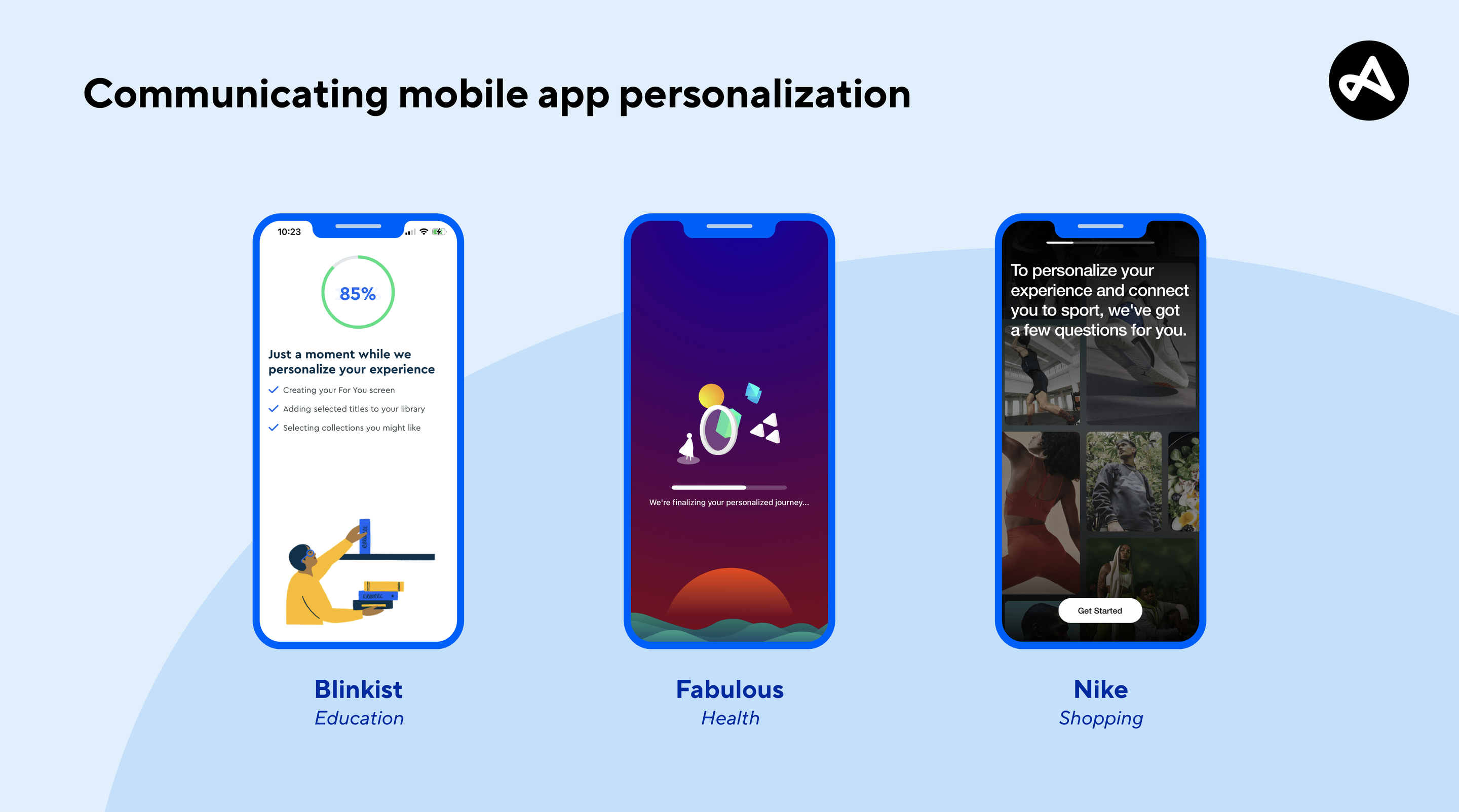 Examples of communicating mobile app personalization