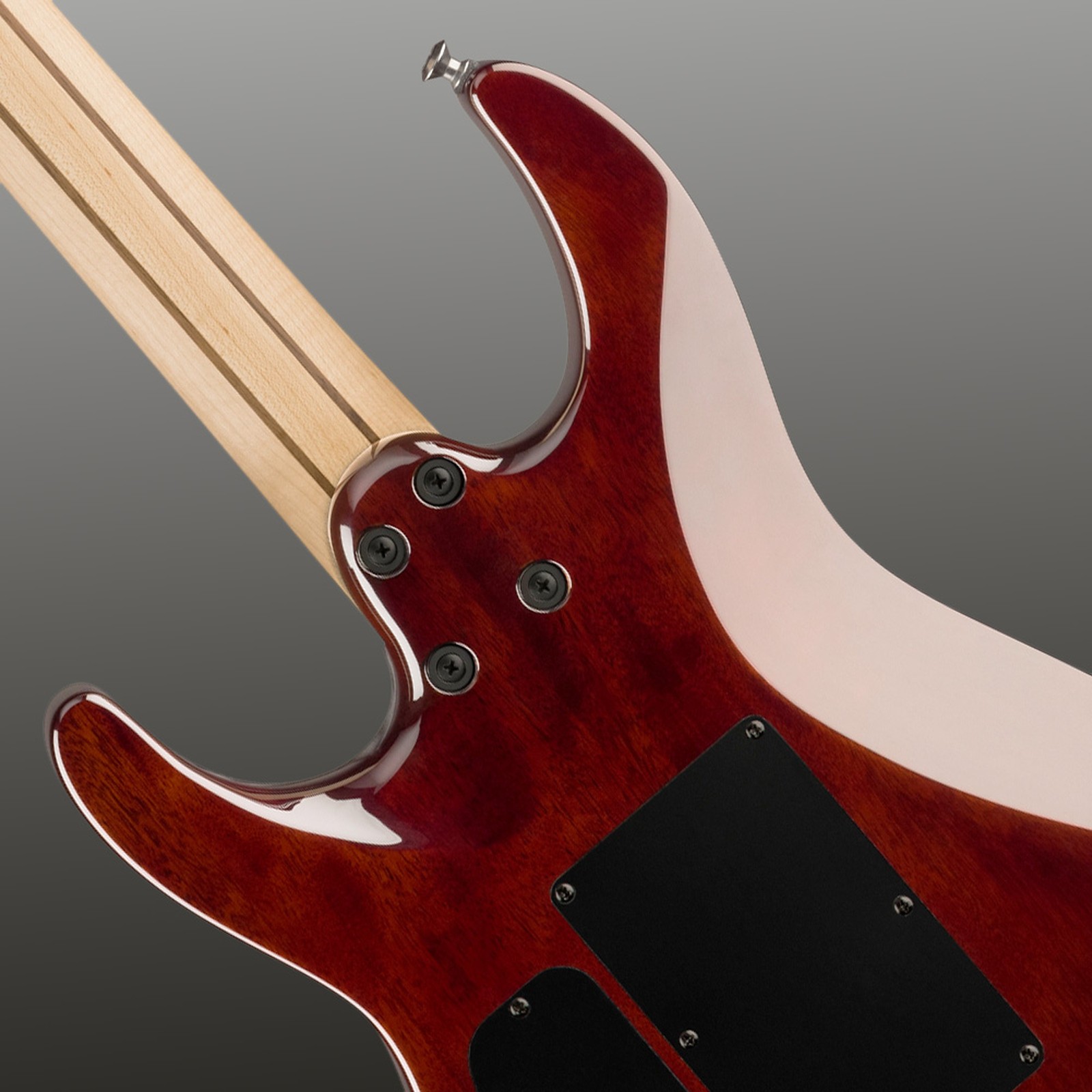 Geschraubter Hals auf der Rückseite der E-Gitarre Jackson Pro Plus SRS DINKY DKAQ TPB