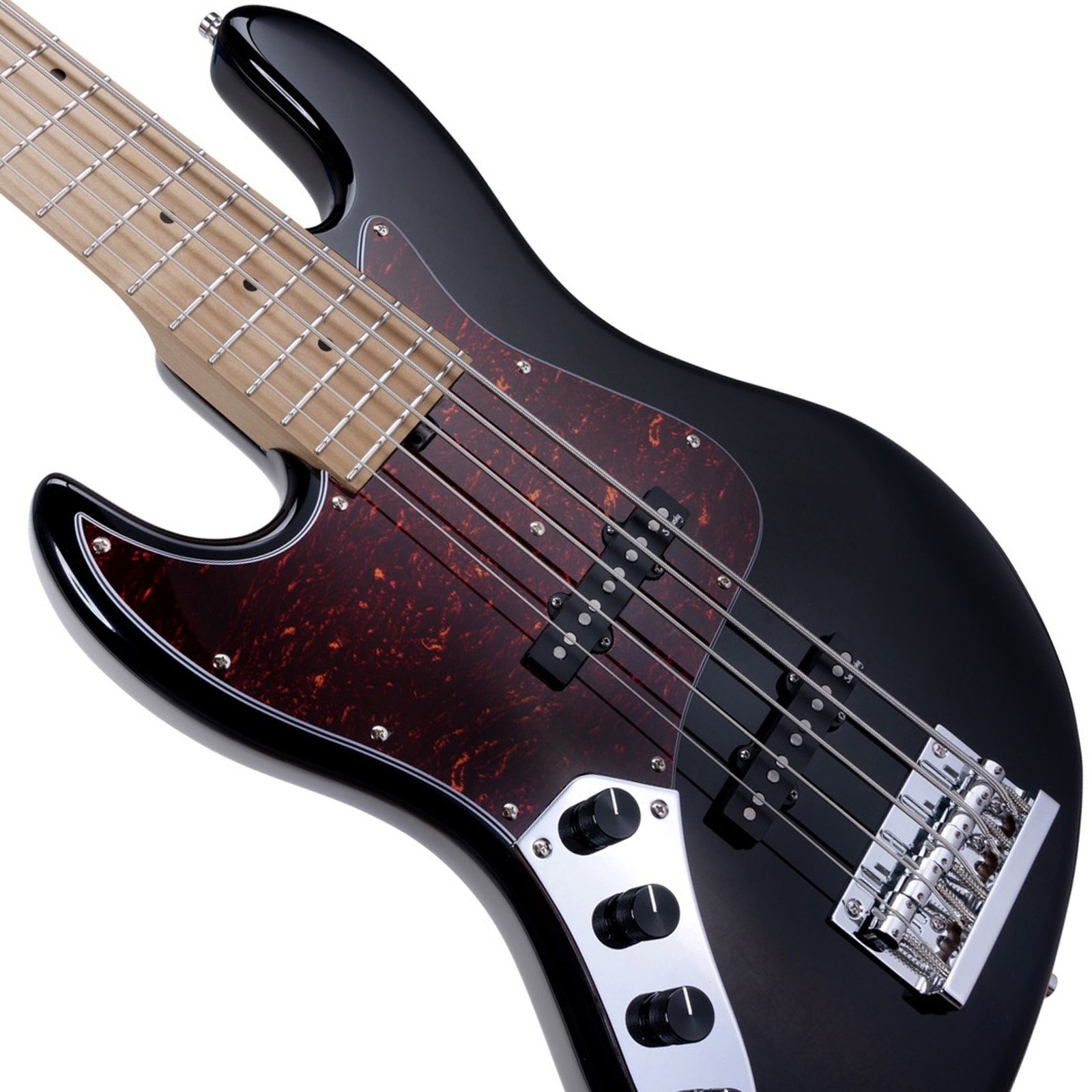 Top, Sadowsky MetroExpress 21 Vintage JJ5 Maple Black Left-Handed, five-string bass guitar
