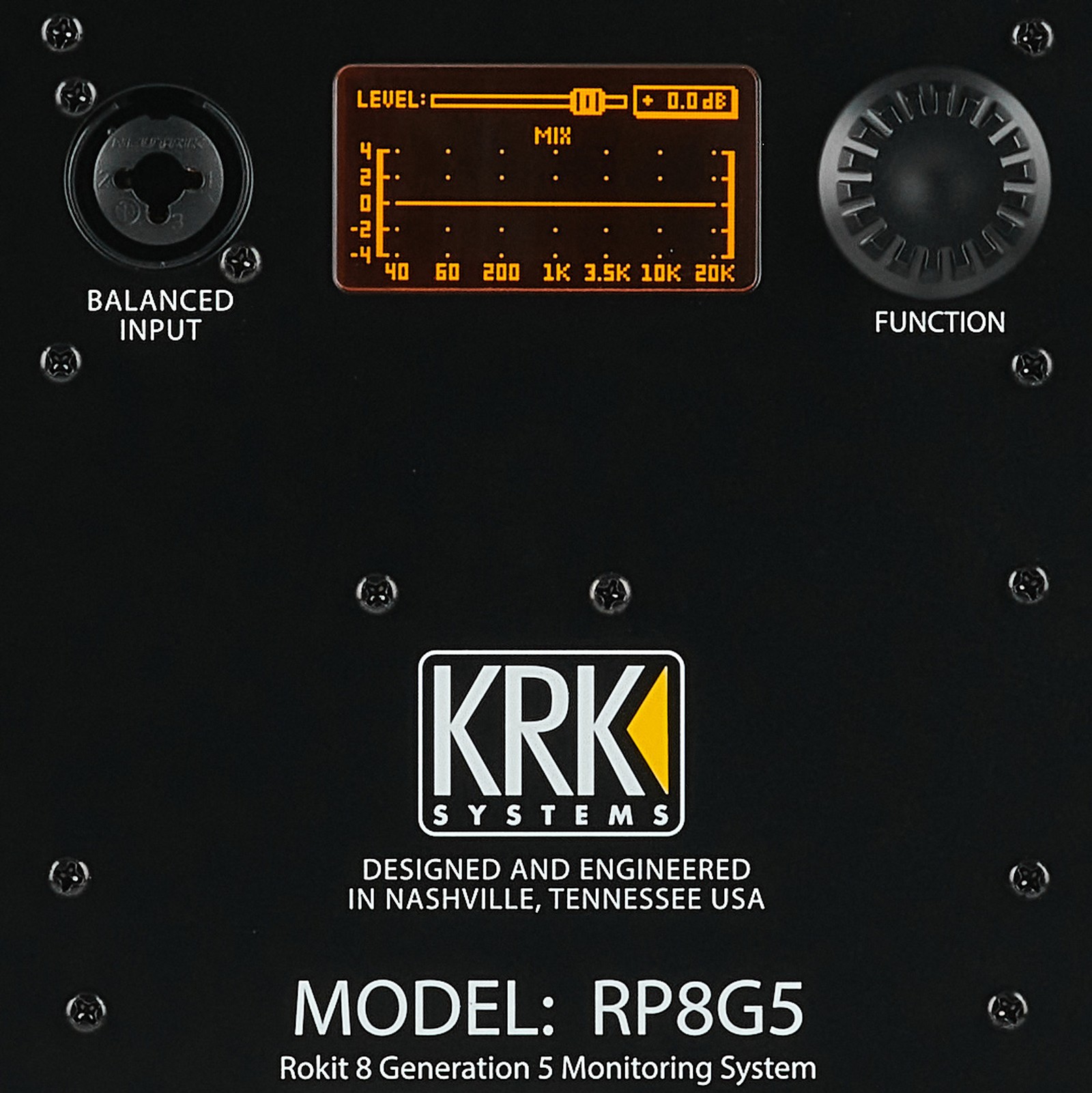 Regler und LCD auf der Rückseite des KRK Rokit RP8 G5