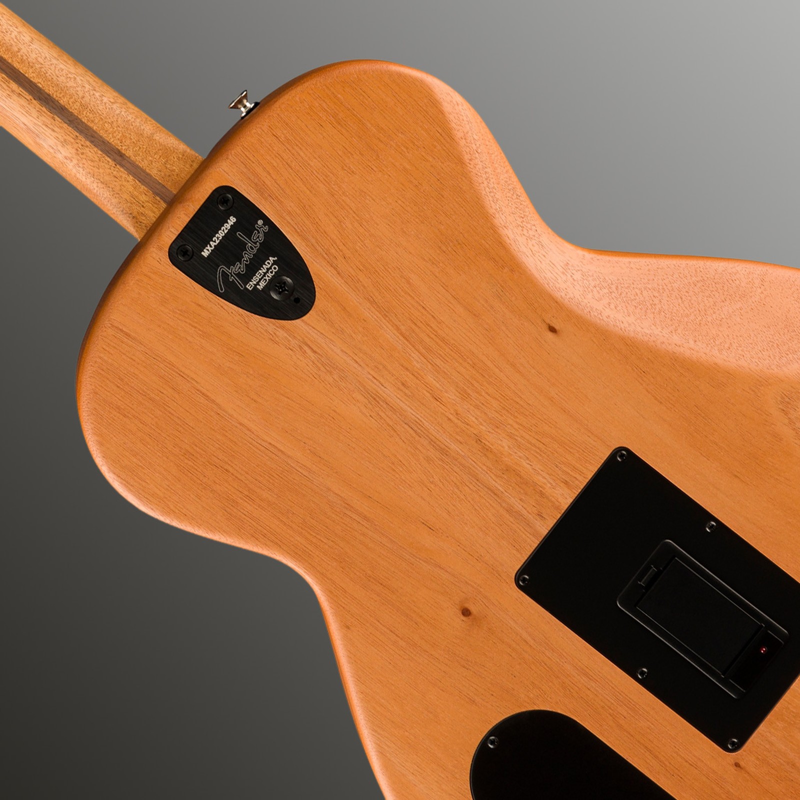 Verschraubter Hals auf der Rückseite der Fender Highway Parlor MAH RW