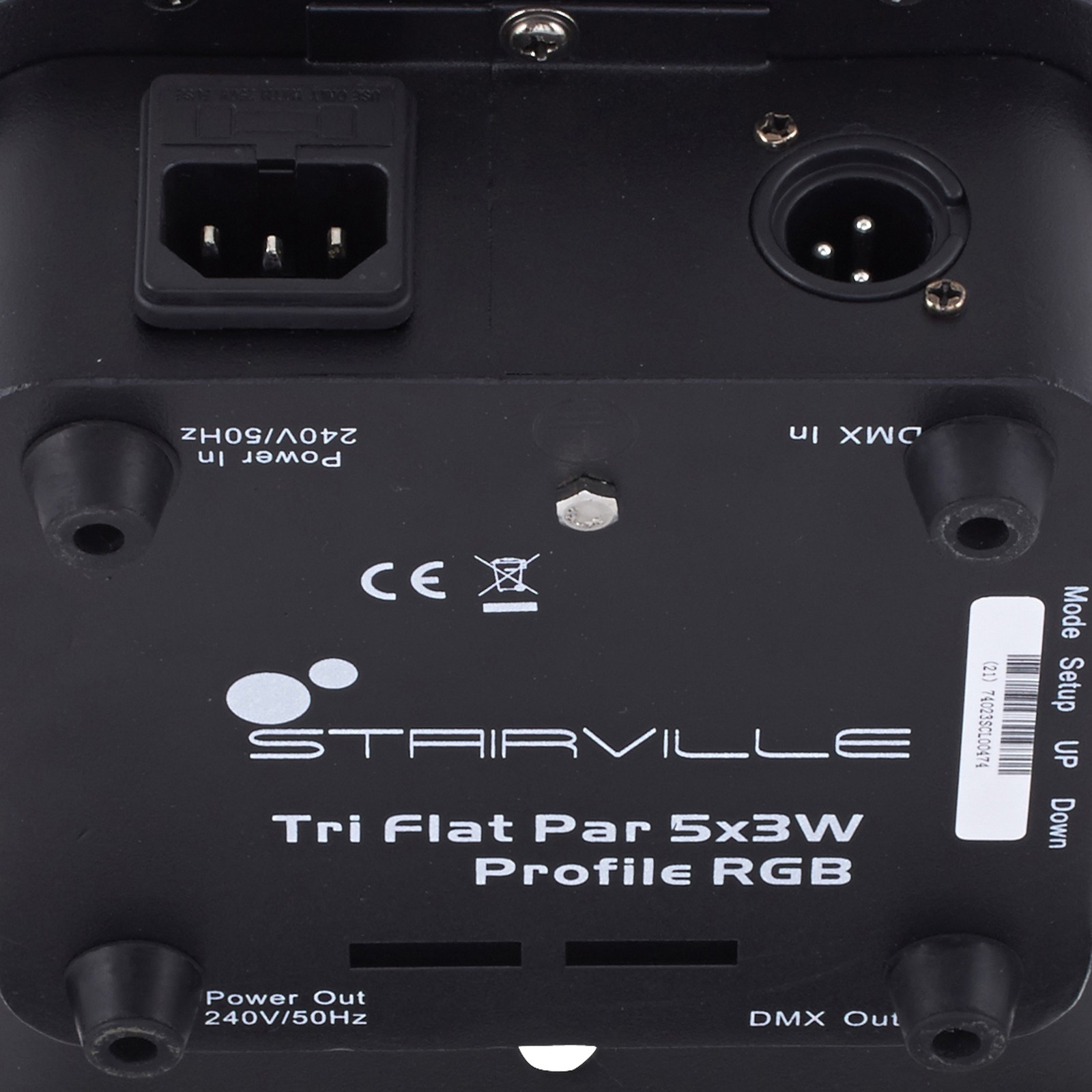 Rückseite mit Anschlüssen des Stairville Tri Flat PAR Profile 5x3W 25°