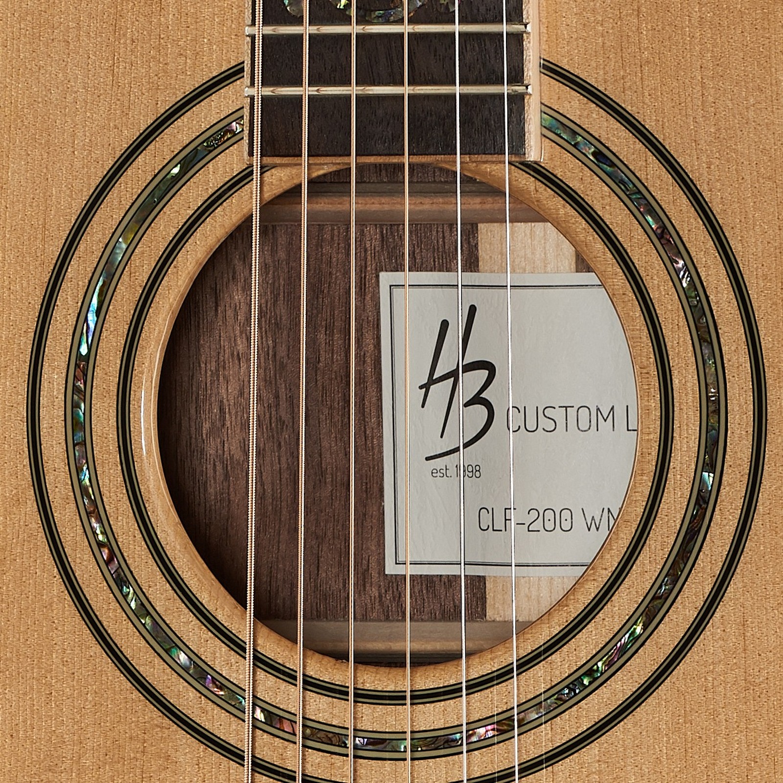 HB Logo im Schallloch der Harley Benton CLF-200 WN