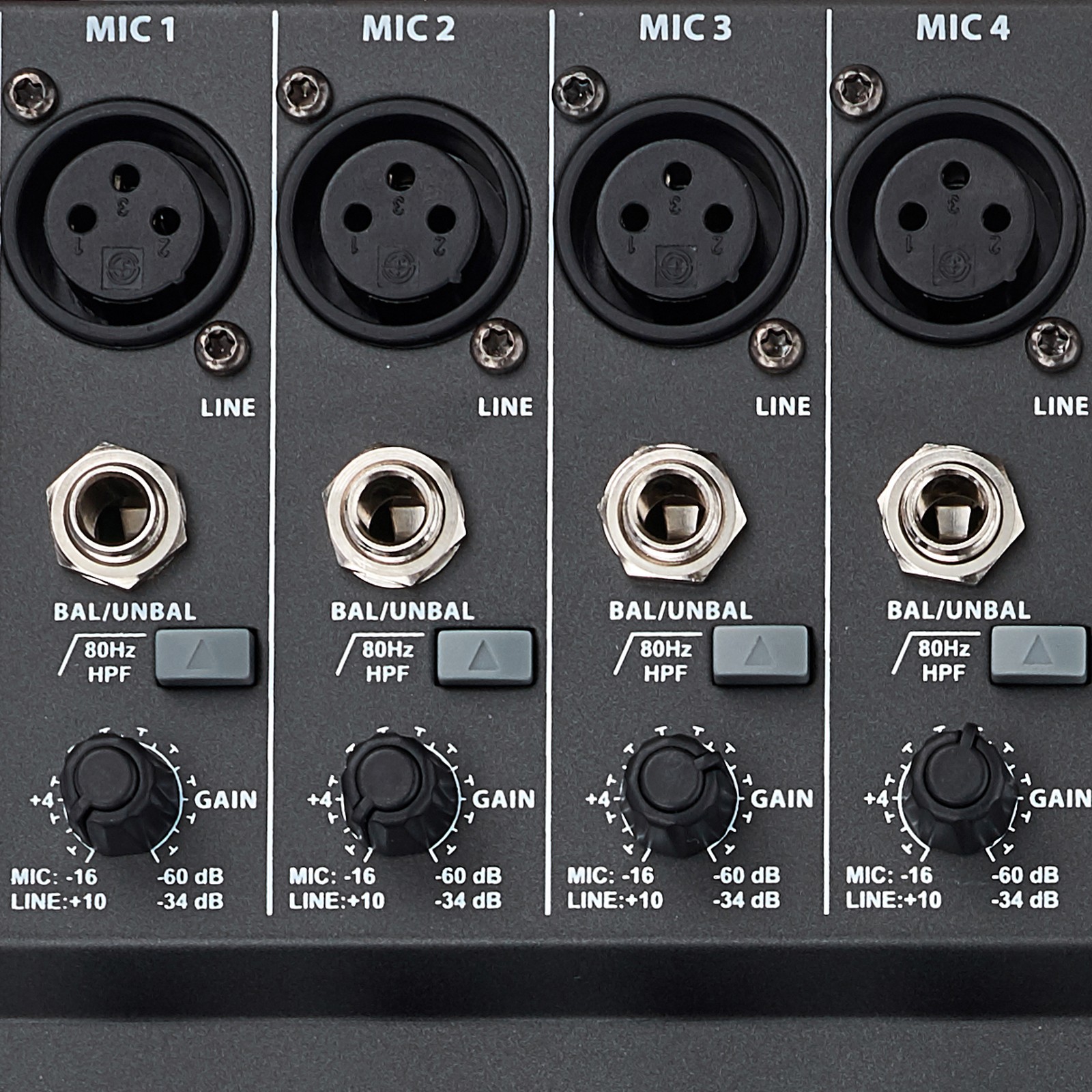 XLR sockets and line-in on the t.mix xmix 802 USB mixing desk
