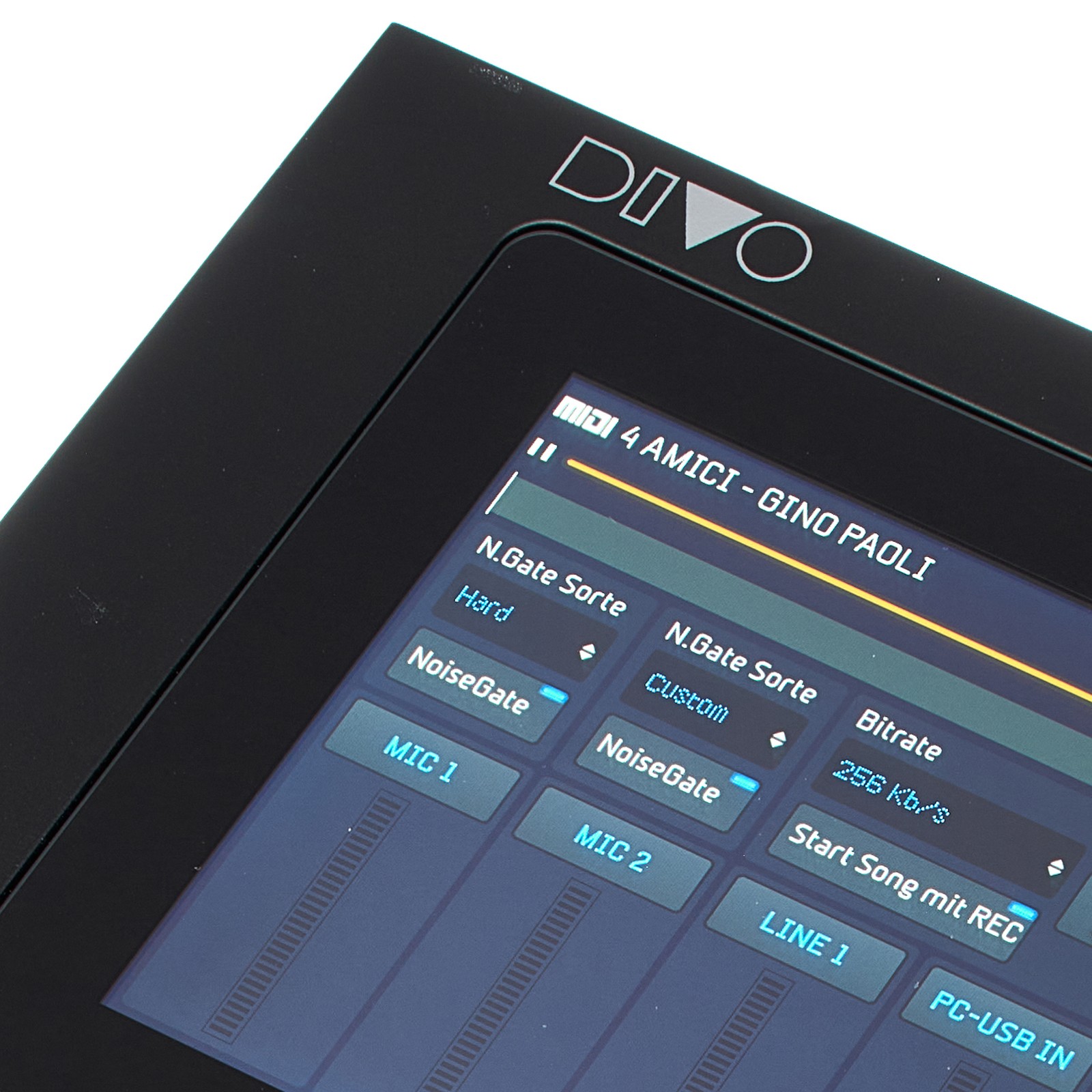 Oberseite des M-Live Divo Pro mit Herstellerlogo