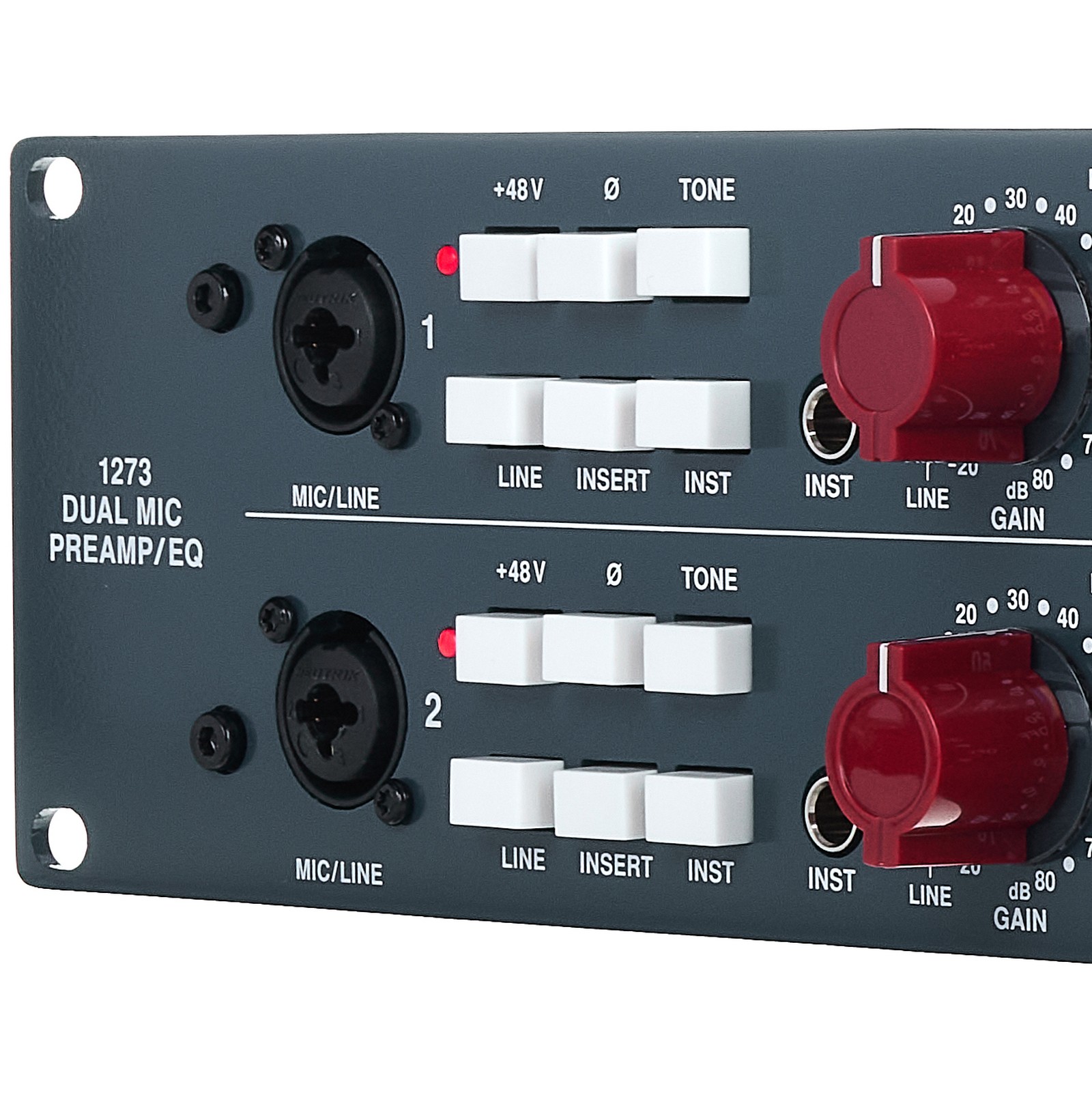 Funktionstasten des Behringer 1273 Zweikanal-Mikrofonvorverstärkers