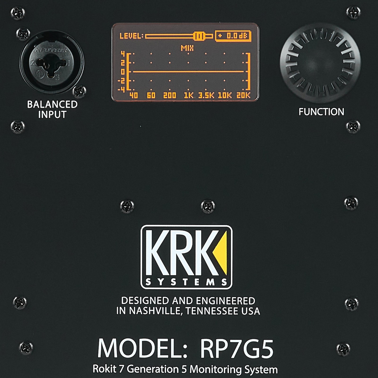 Regler und LCD auf der Rückseite des KRK Rokit RP7 G5