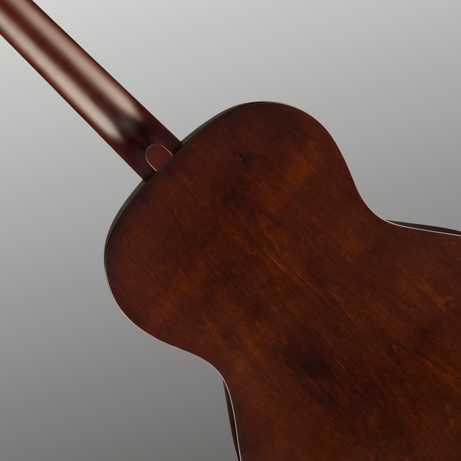 dunkler Gitarrenkorpus aus Lindenholz von hinten