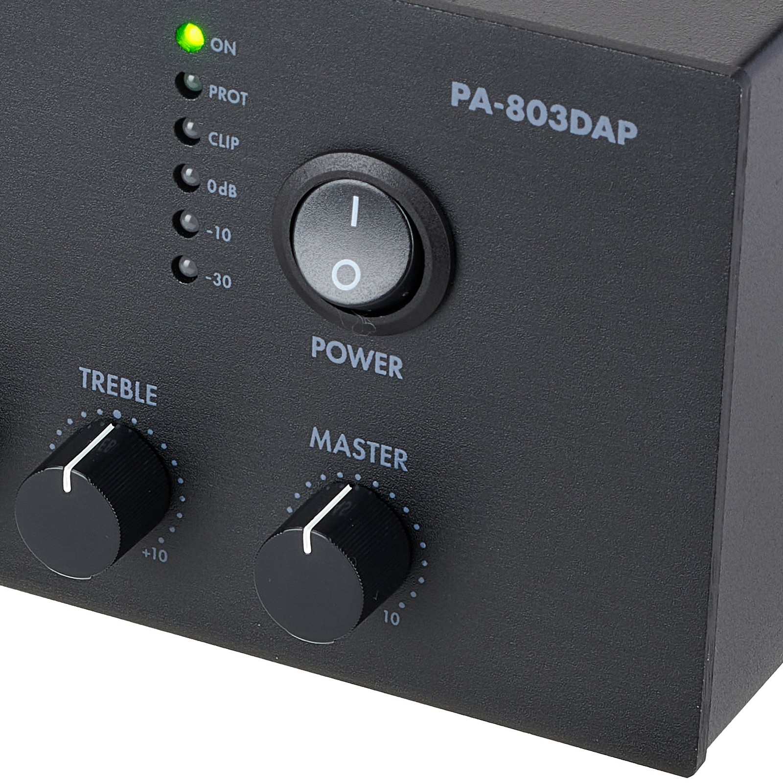 Bedienelemente des Monacor PA-803DAP ELA-Verstärkers