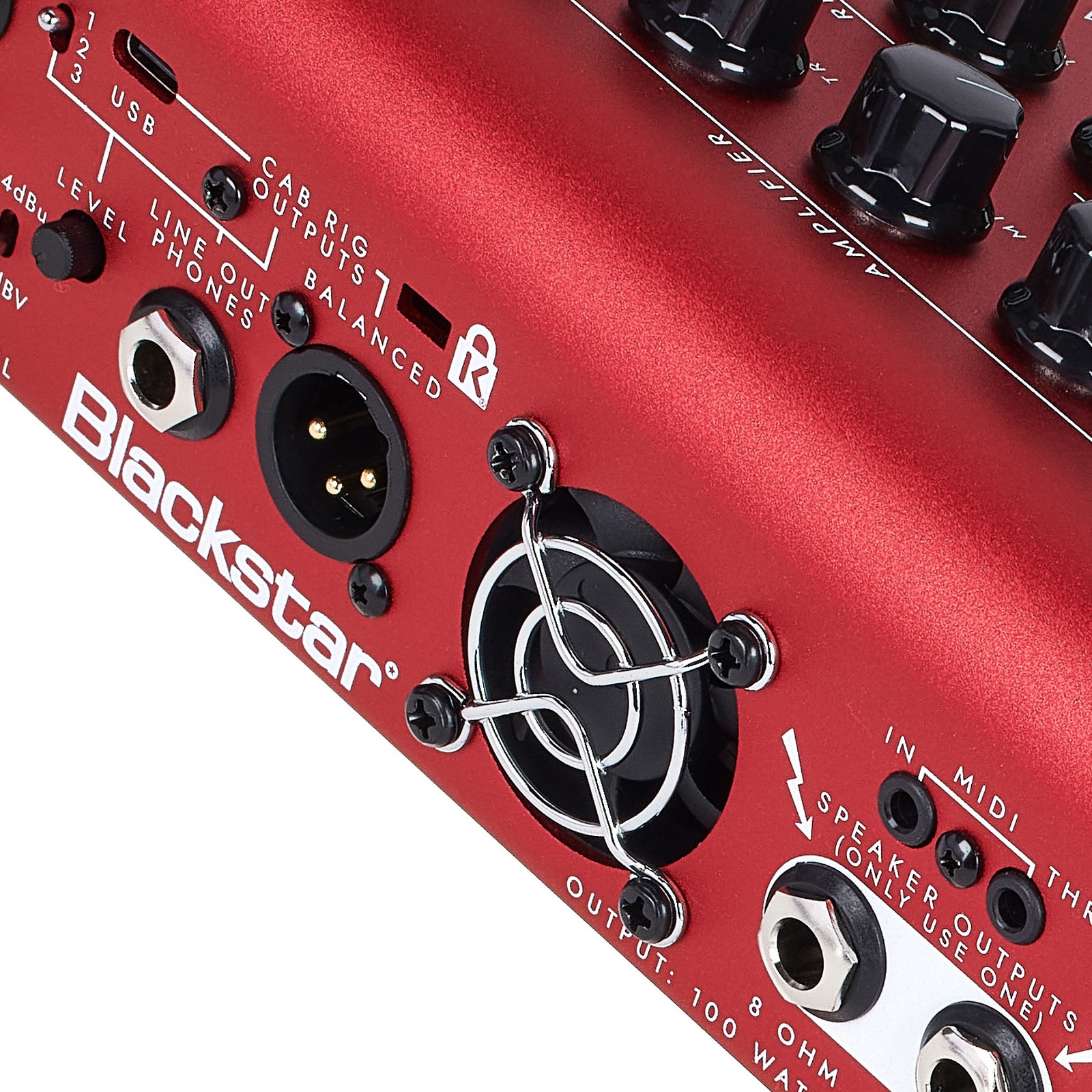 Anschlüsse und Lüfter auf der Rückseite des Blackstar Dept. 10 Amped 2