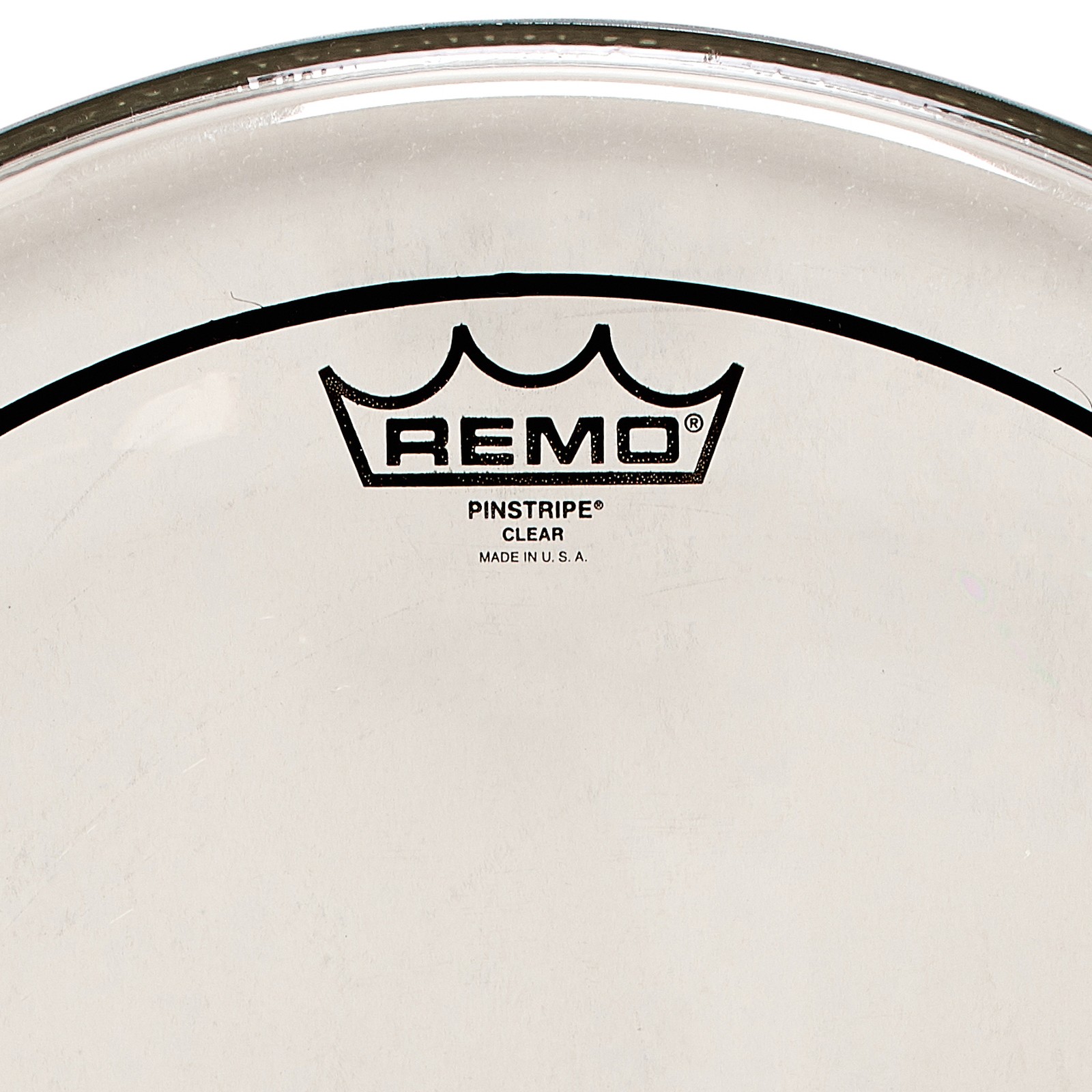 Herstellerlogo auf einem Remo Pin Stripe Clear Fell