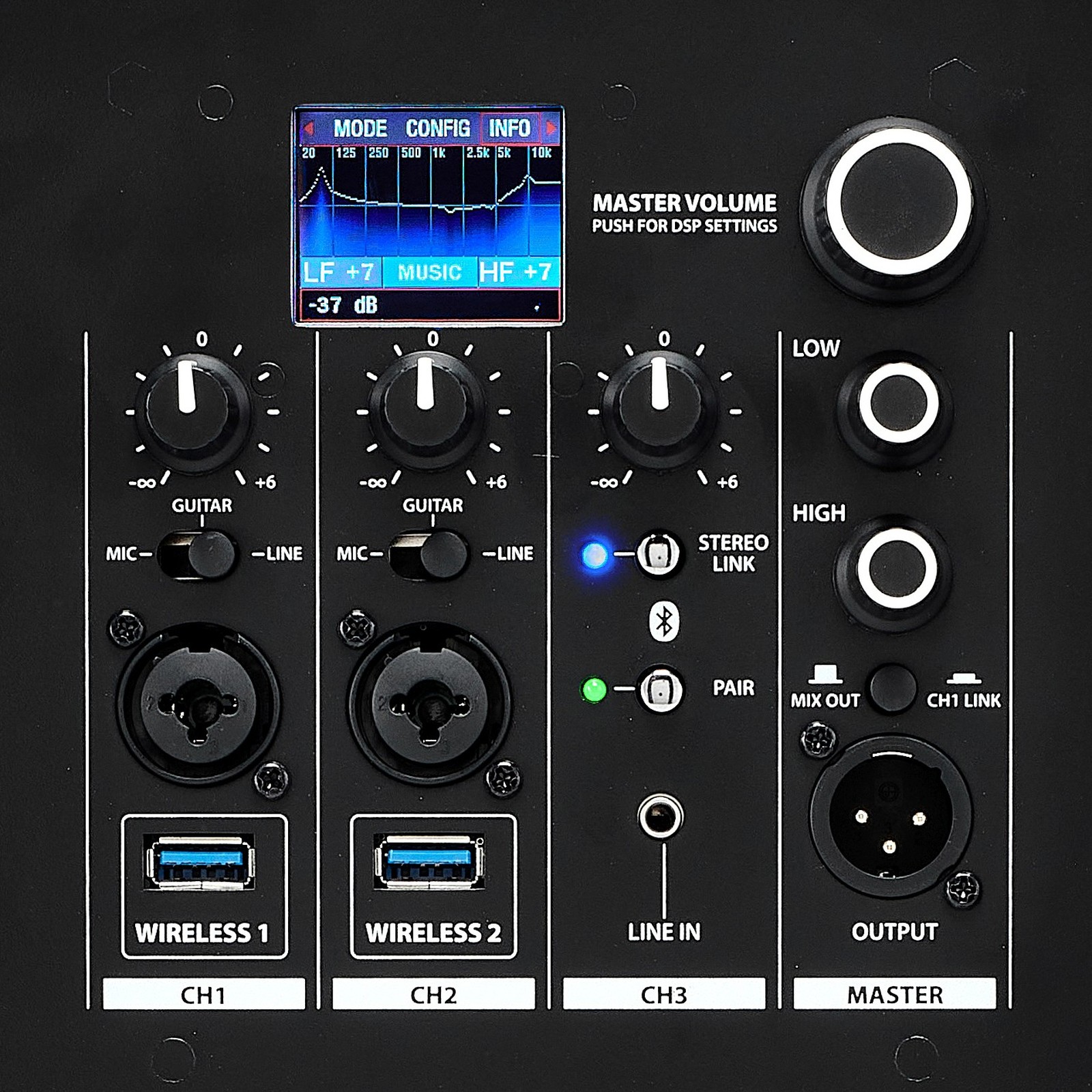 Connections with display and controls on the back of the Proel DIVA15A