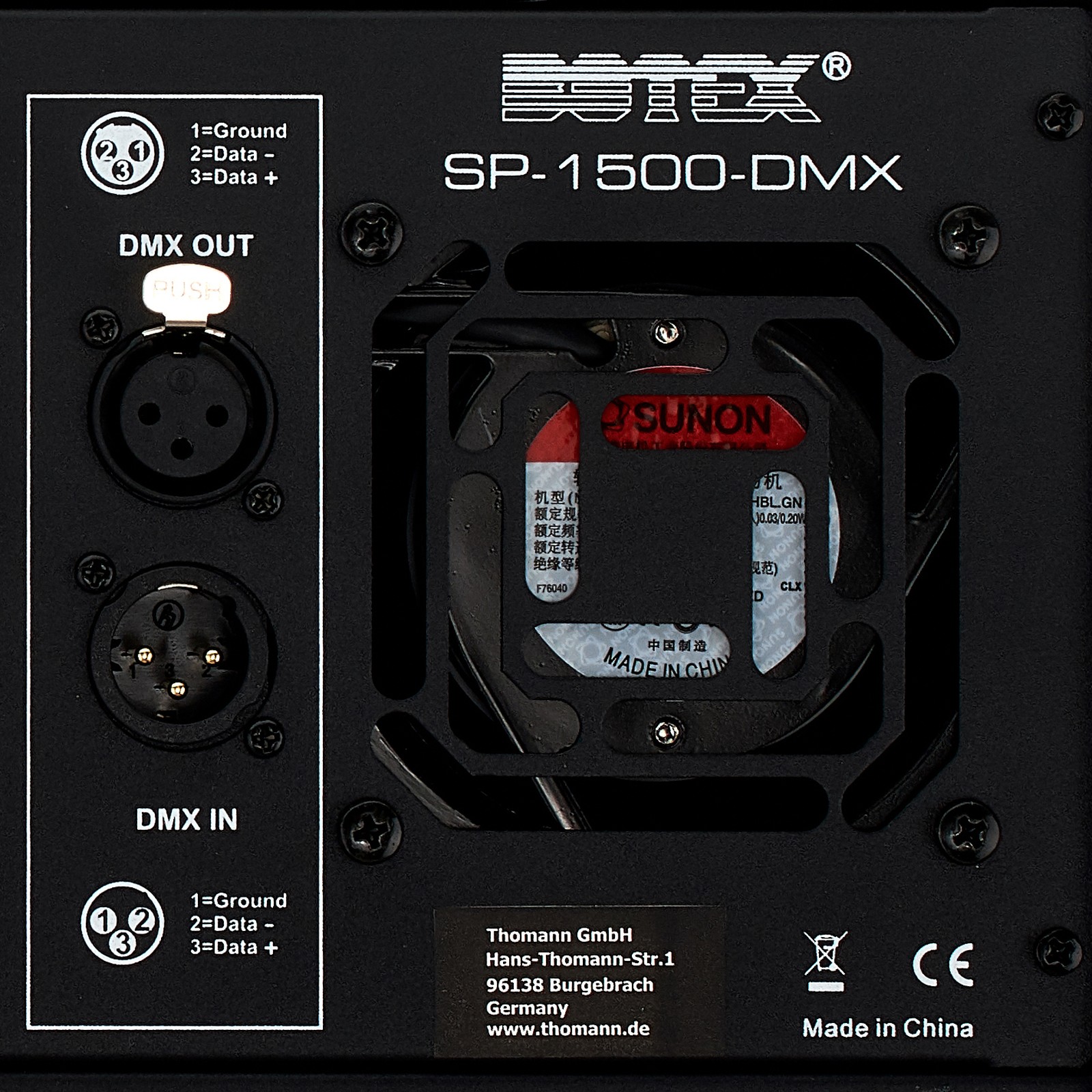 Anschlüsse des Botex SP-1500 DMX Strobe
