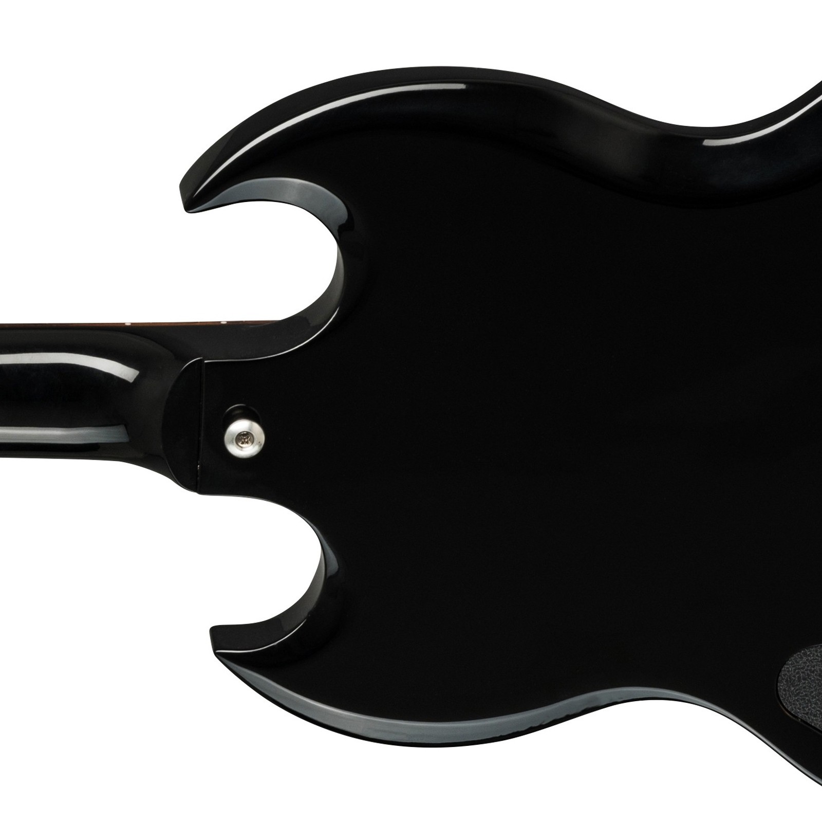 Geleimter Hals mit Gurtpin am Halsfuß des Gibson SG Bass Ebony