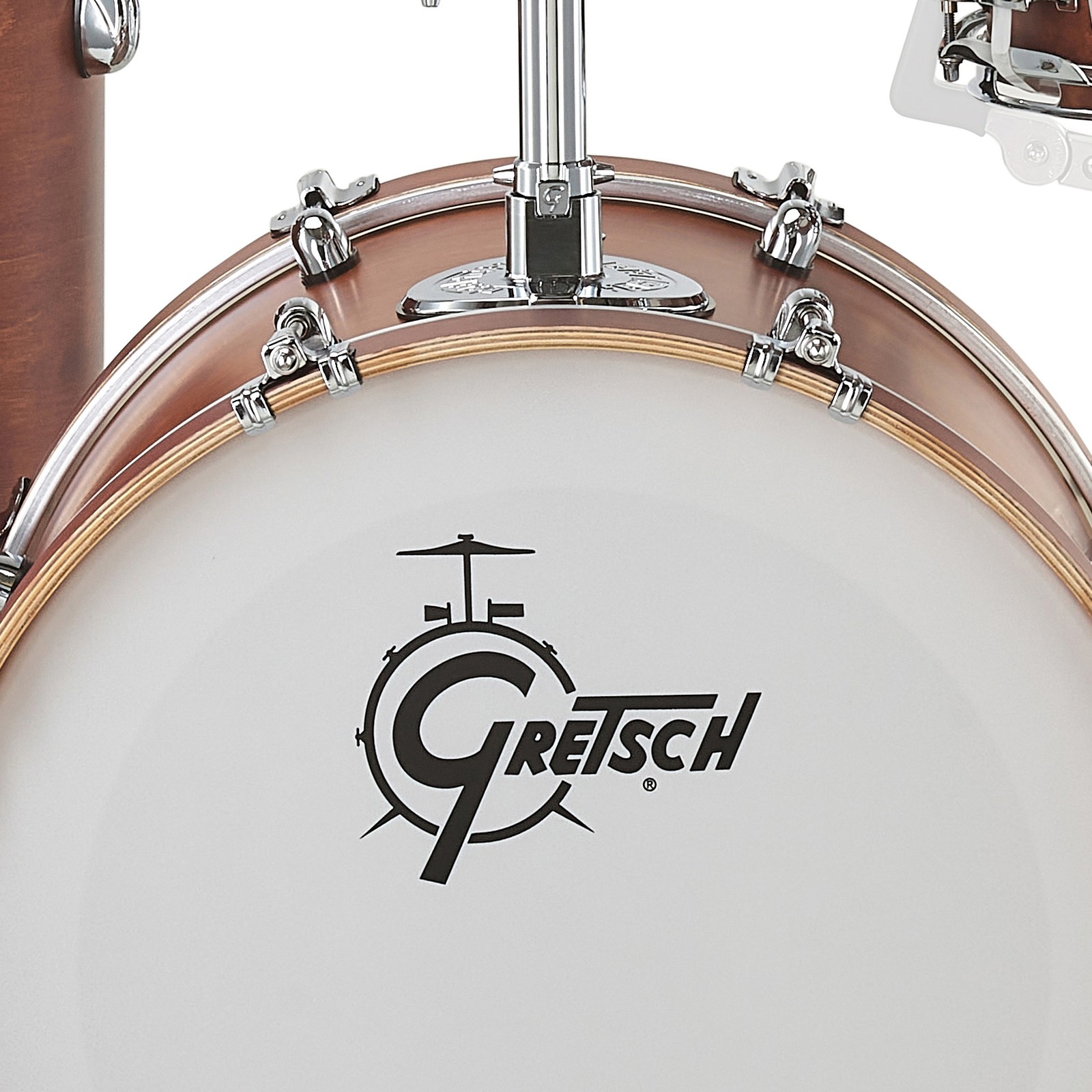 Weißes Bassdrumfell mit Gretsch-Logo