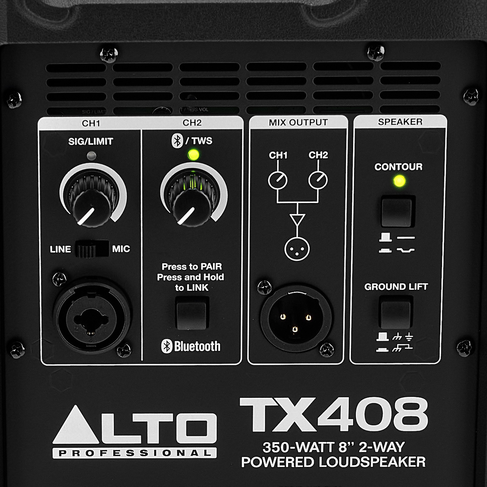 Bedienfeld auf der Rückseite des Alto TX 408 Lautsprechers