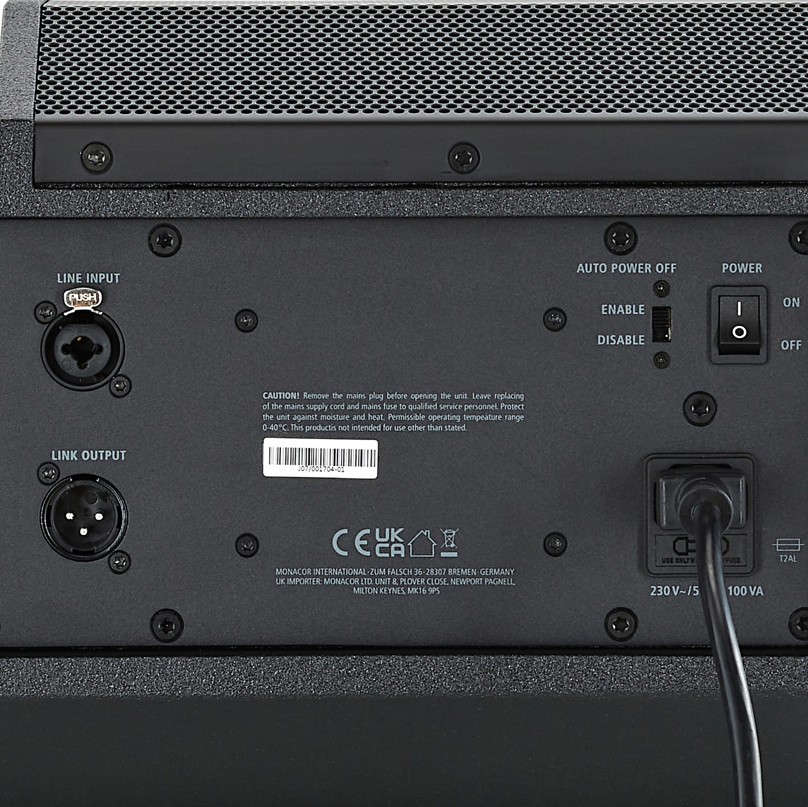 Anschlüsse und Regler auf der Rückseite des IMG Stageline Flat-M8