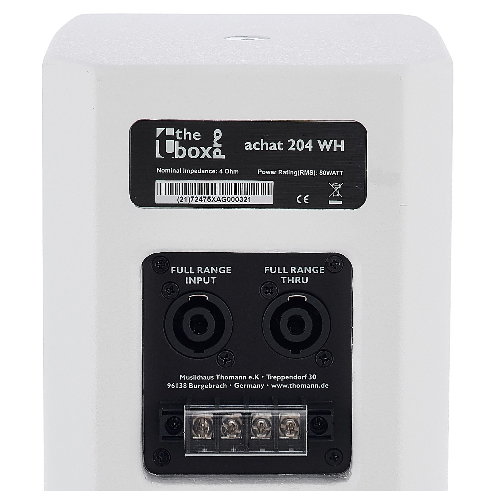 Rückseite mit Anschlüssen des the box pro Achat 204 WH Kleinlautsrpechers