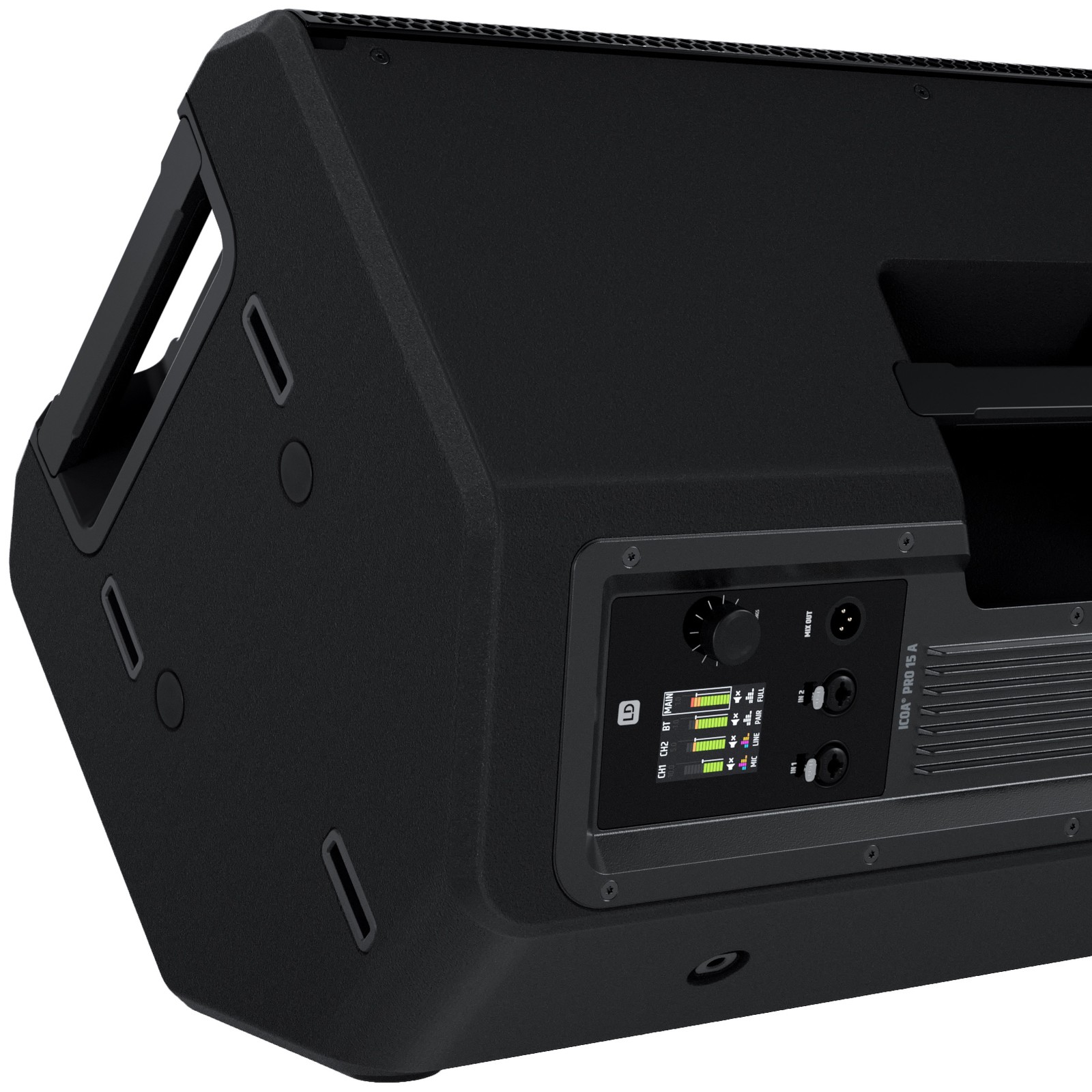 LD Systems ICOA Pro 15 A RÜckseite Schrägansicht Display Anschlüsse