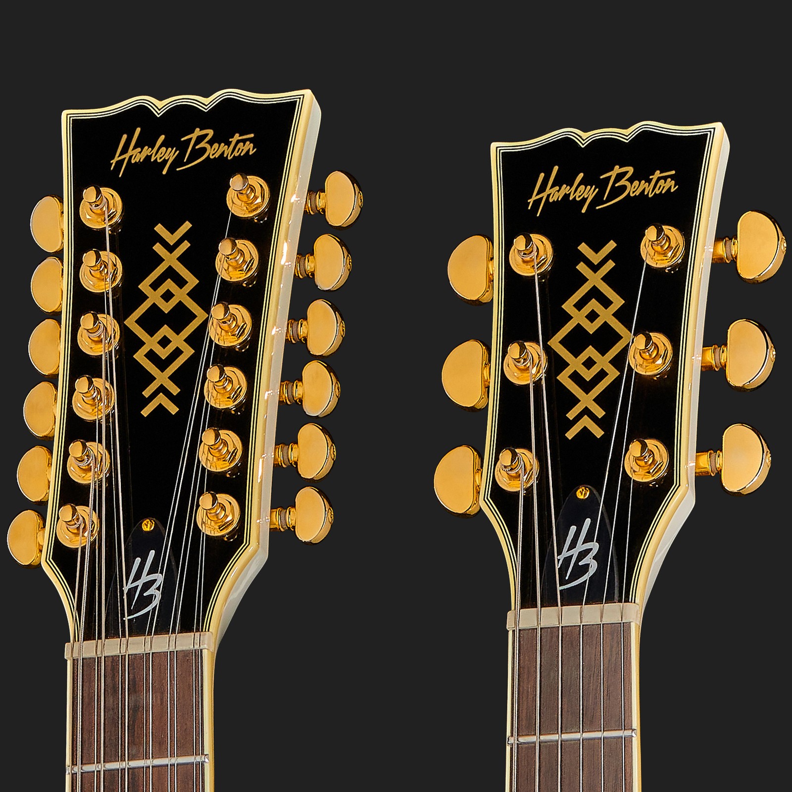 Kopfplatten der Harley Benton DC-Custom II 612 White Doppelhalsgitarre