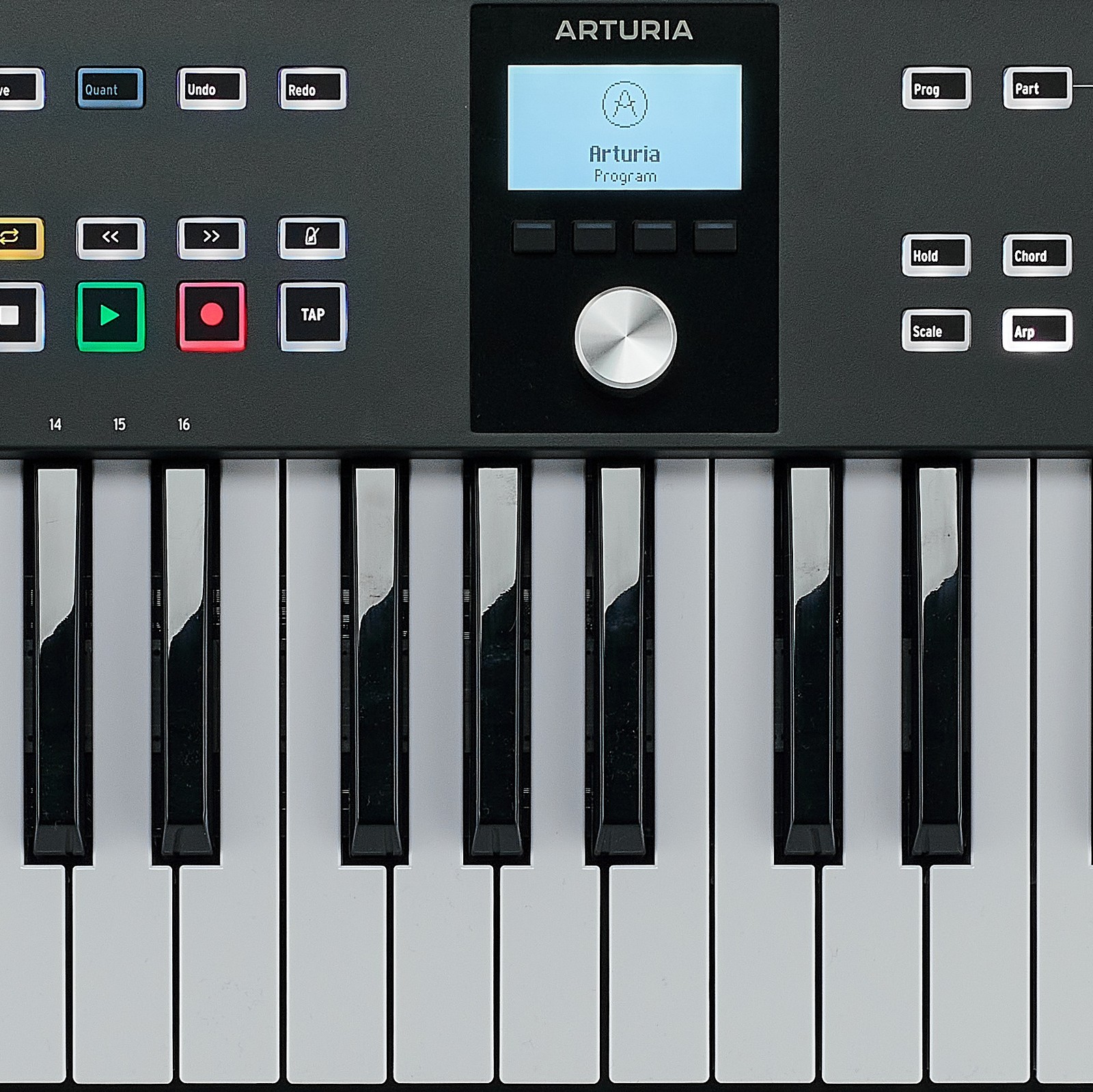 Tasten und Bildschirm auf dem Arturia KeyLab Essential 49 MK3 Black