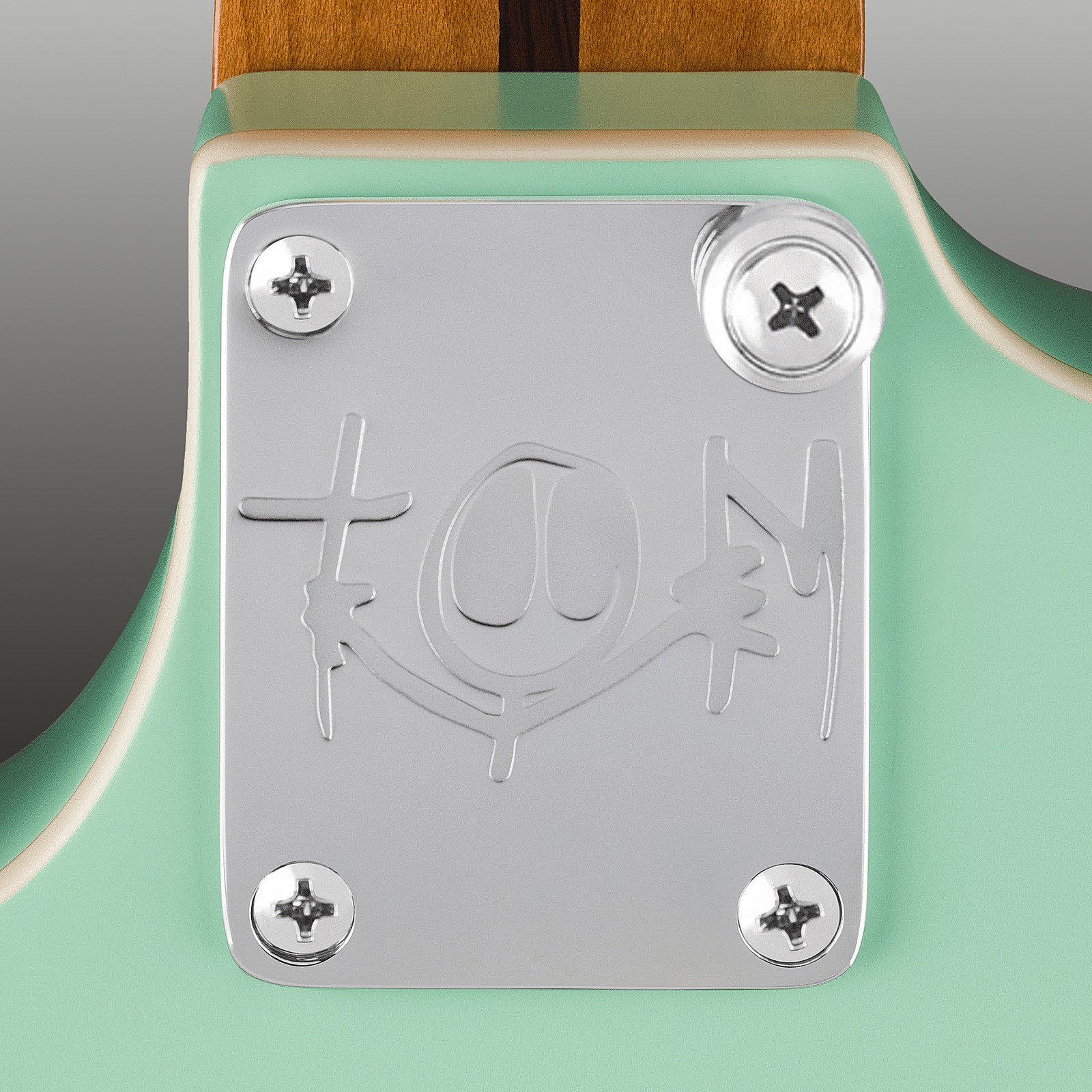 Tom Delonge Signature auf der Halsplatte der E-Gitarre