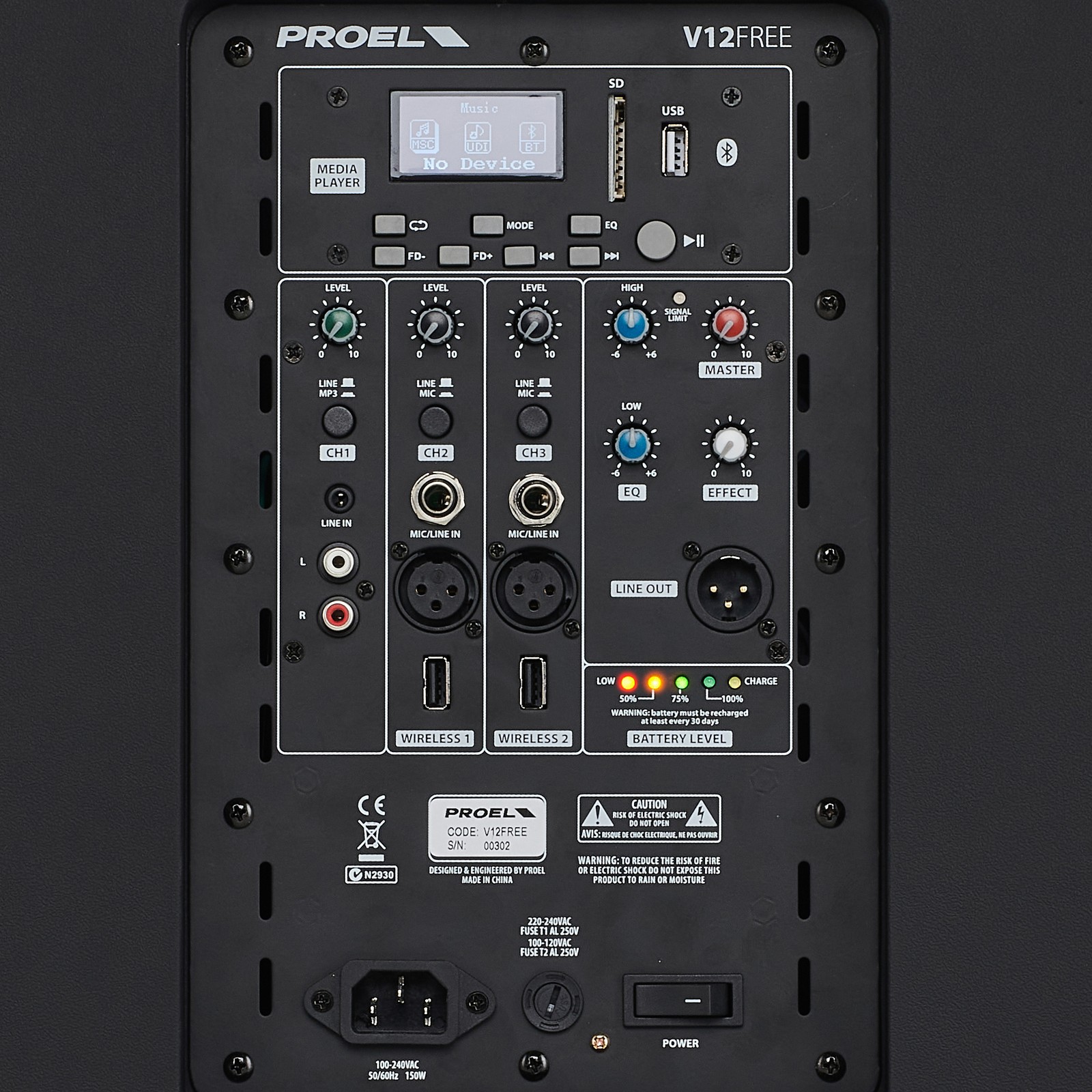 Proel V12 Free Rückansicht Bedienelemente Display Schalter