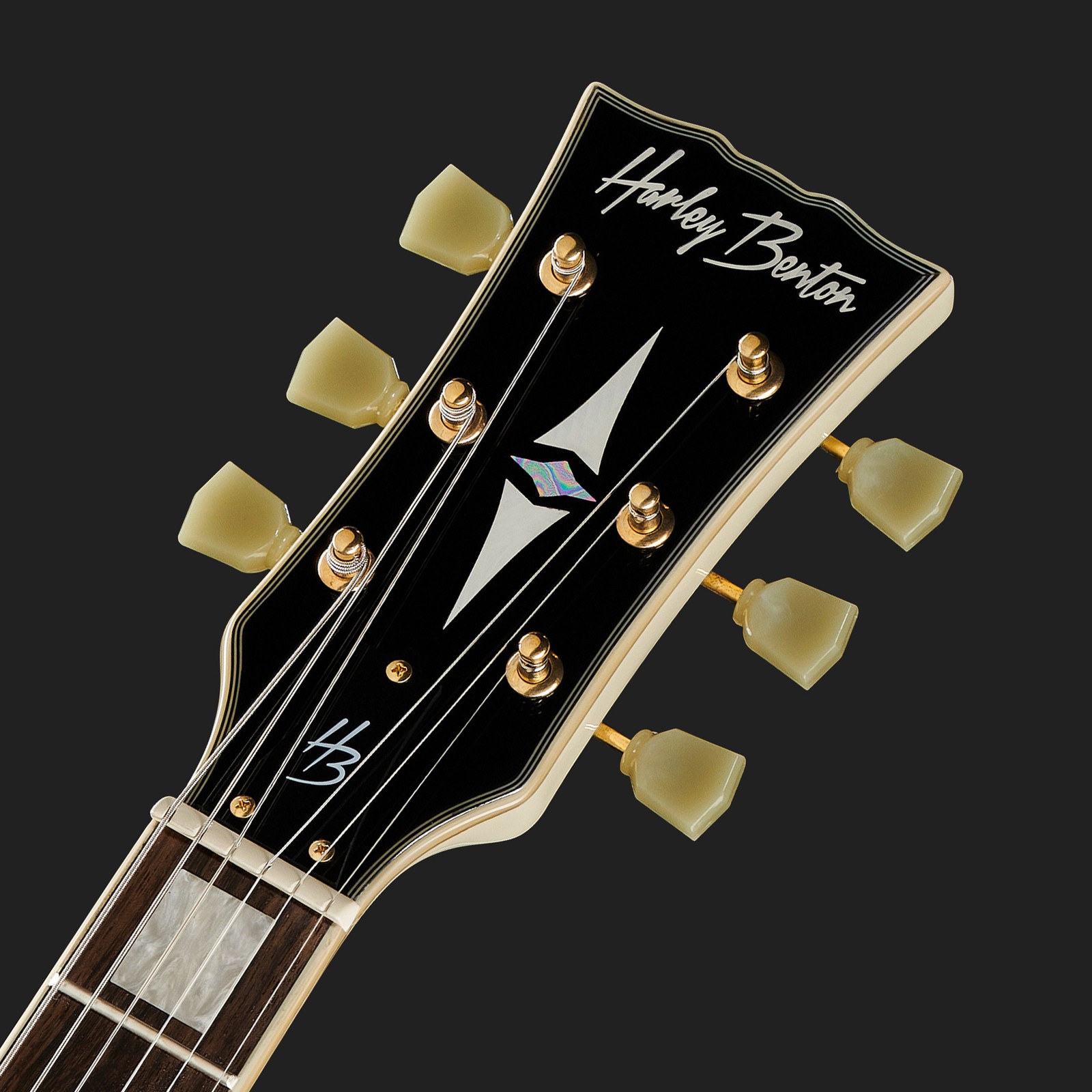Harley Benton DC-600 VI Vintage Ivory headstock with logo