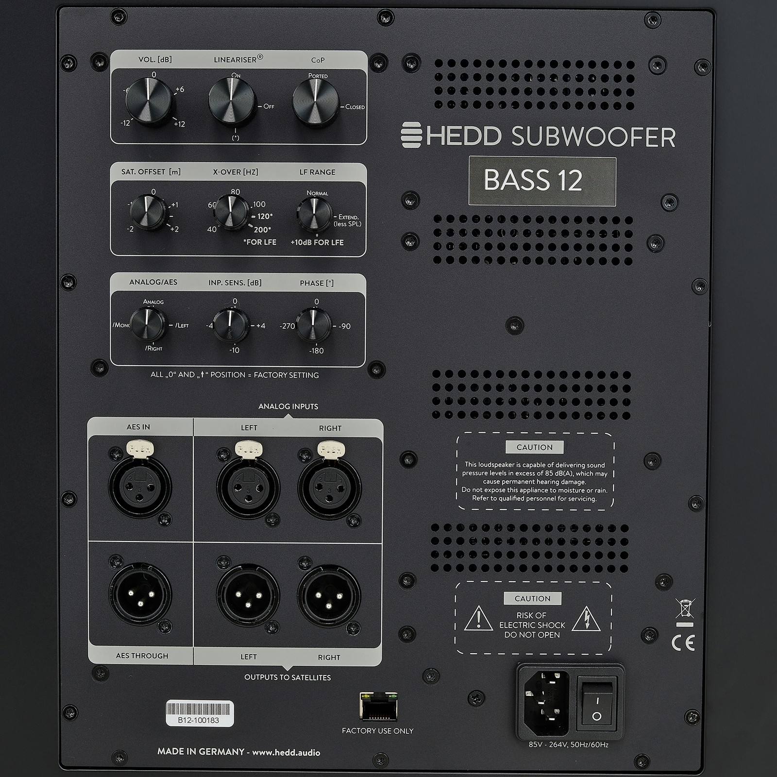 HEDD Bass 12 Rückansicht Anschlüsse Poti