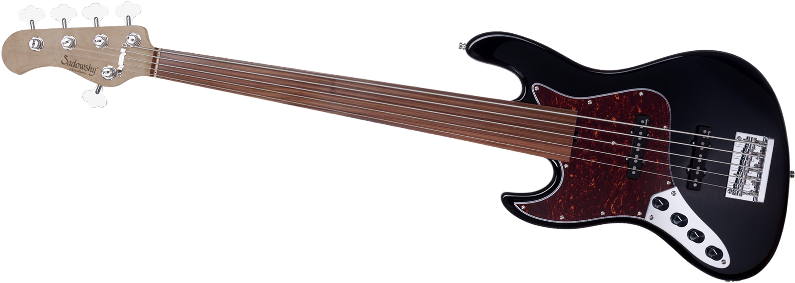 Frontalansicht vom Linkshänder Fretless E-Bass Sadowsky MetroExp21 Vin JJ5 Mora FL LH BK