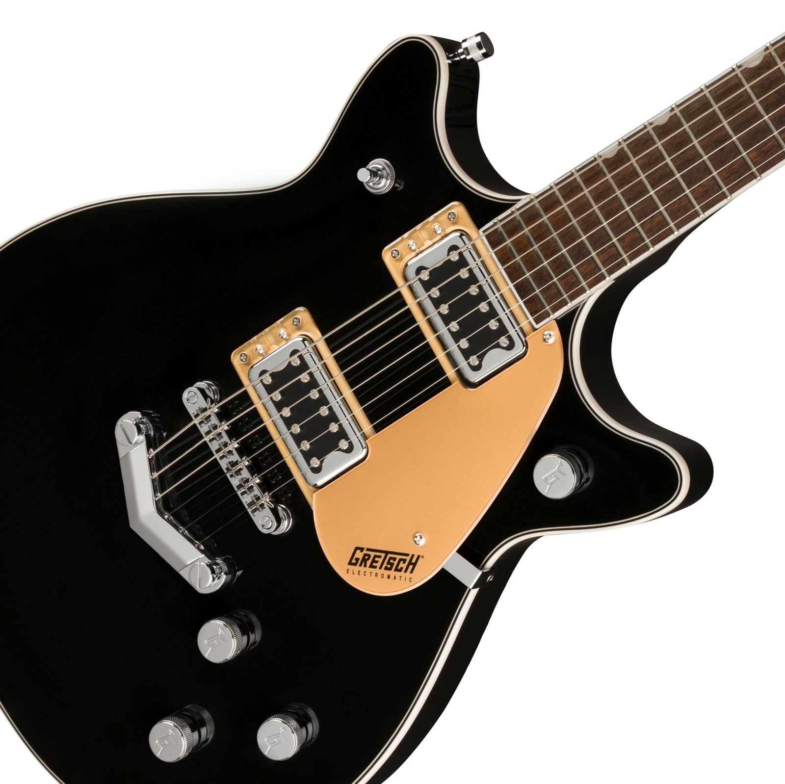 Schwarze Decke der Gretsch Electromatic Double Jet mit zwei Humbucker Tonabnehmern