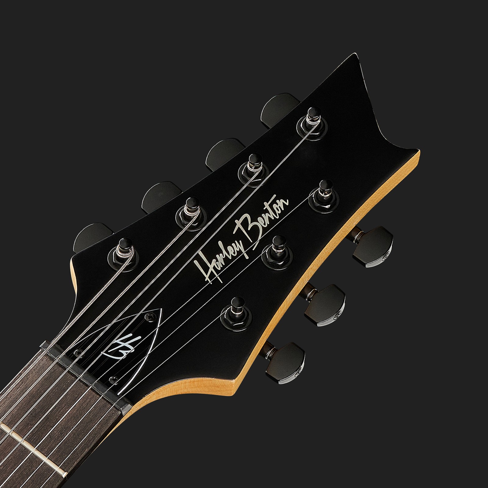 7 Saiten an der Kopfplatte der Harley Benton