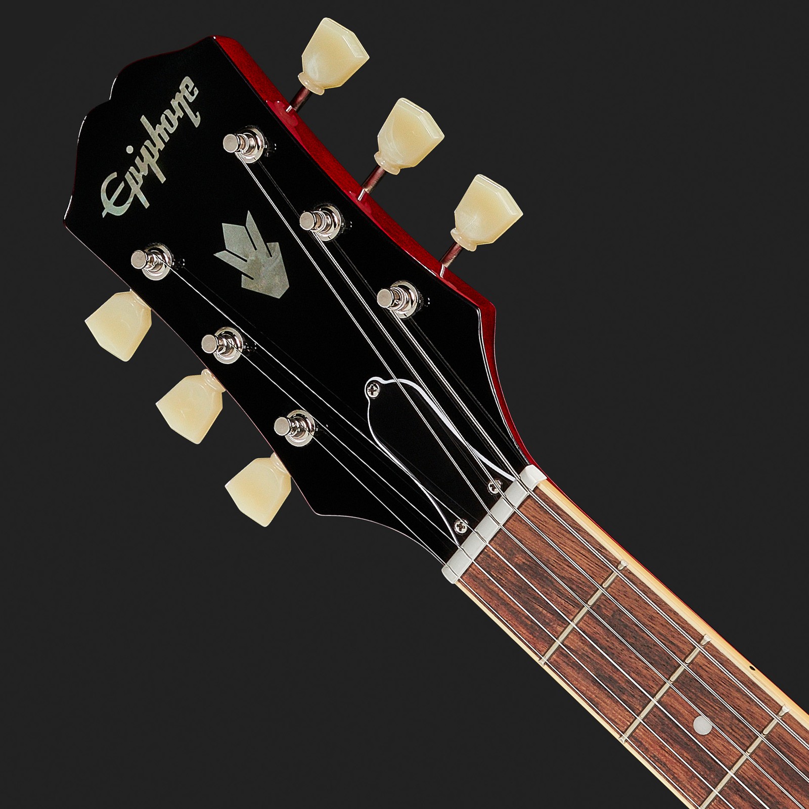 Epiphone Open Book Kopfplatte einer Linkshänder Gitarre