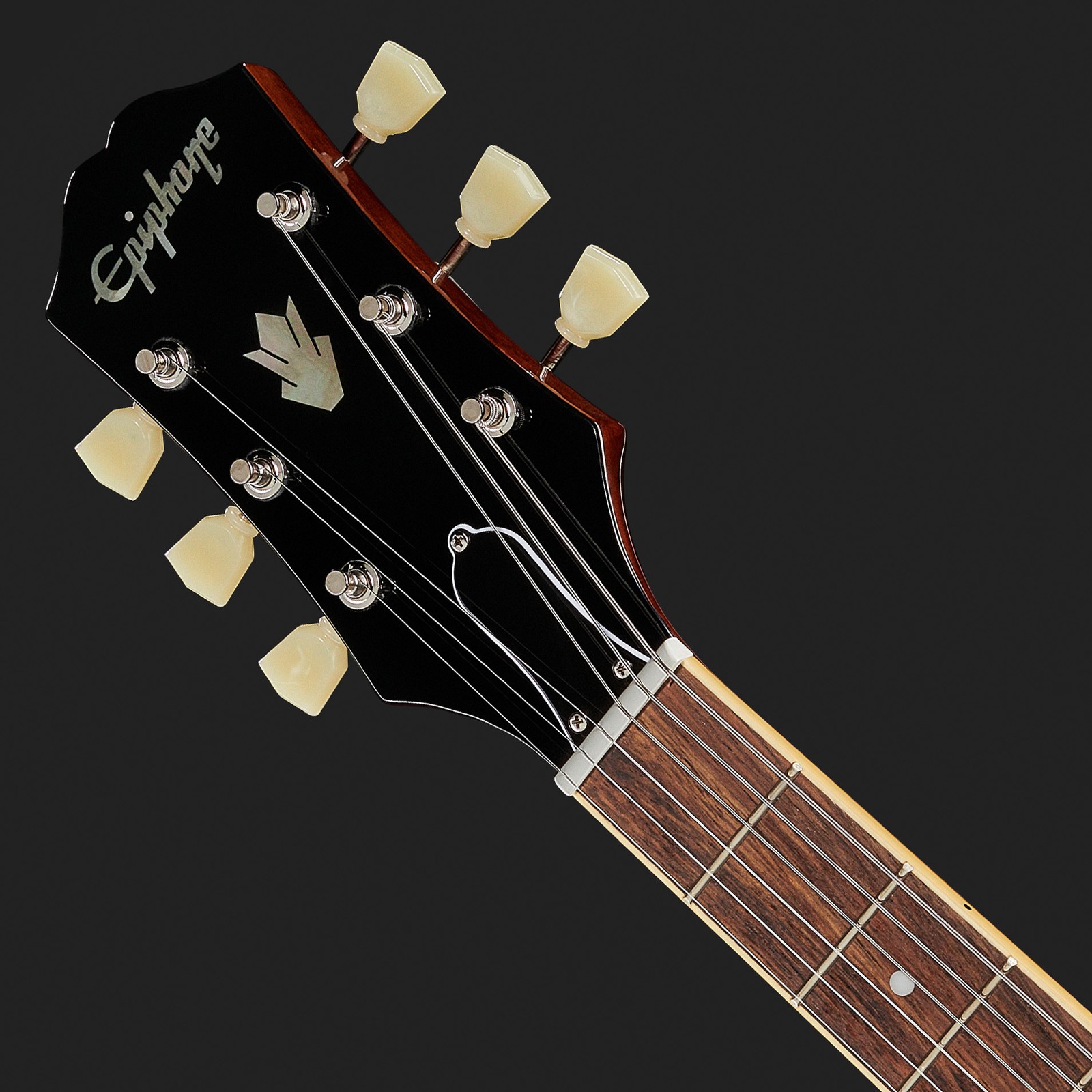 Epiphone Open Book Kopfplatte einer Linkshänder Gitarre