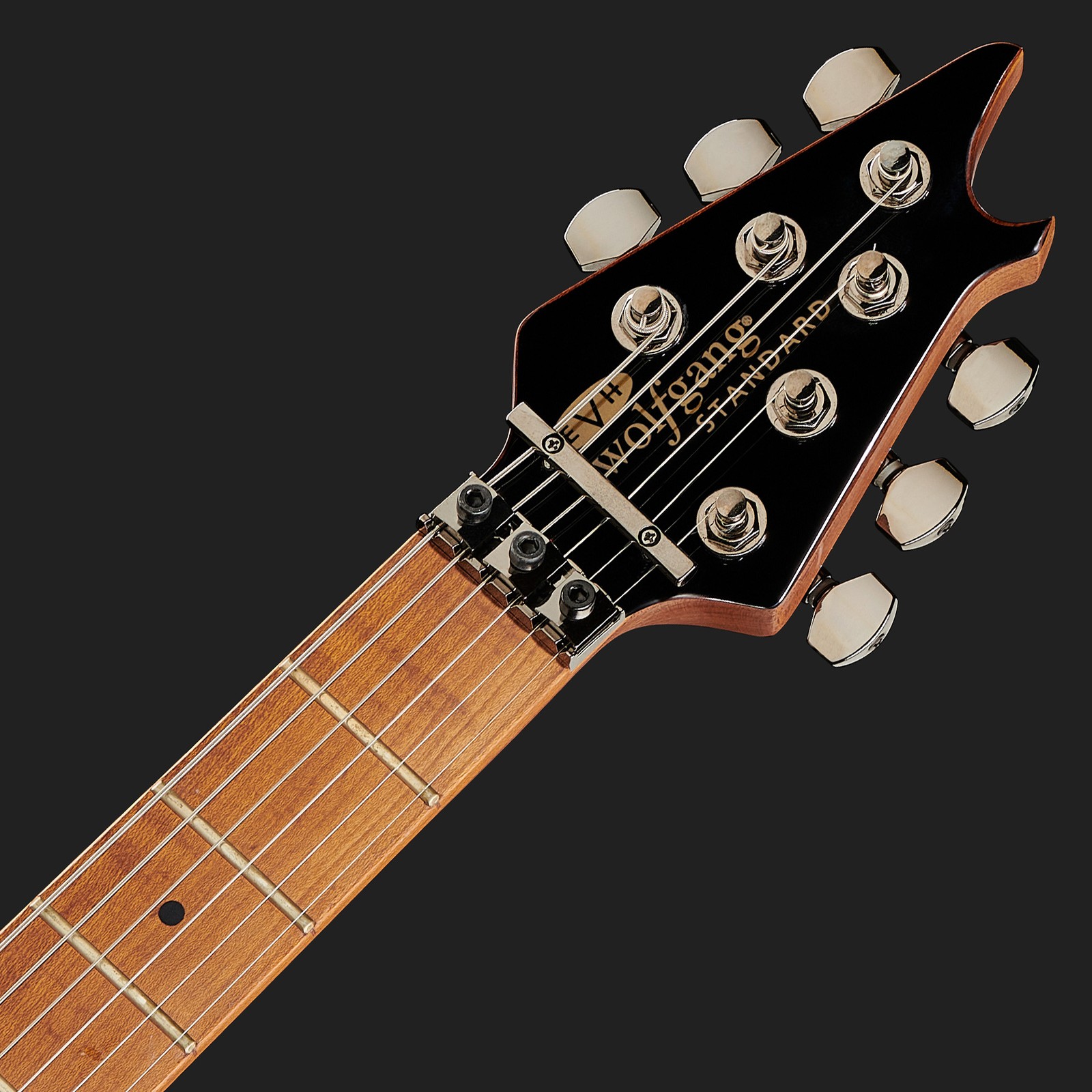 Kleine E-Gitarren Kopfplatte mit EvH Logo und Floyd Rose Klemmsattel