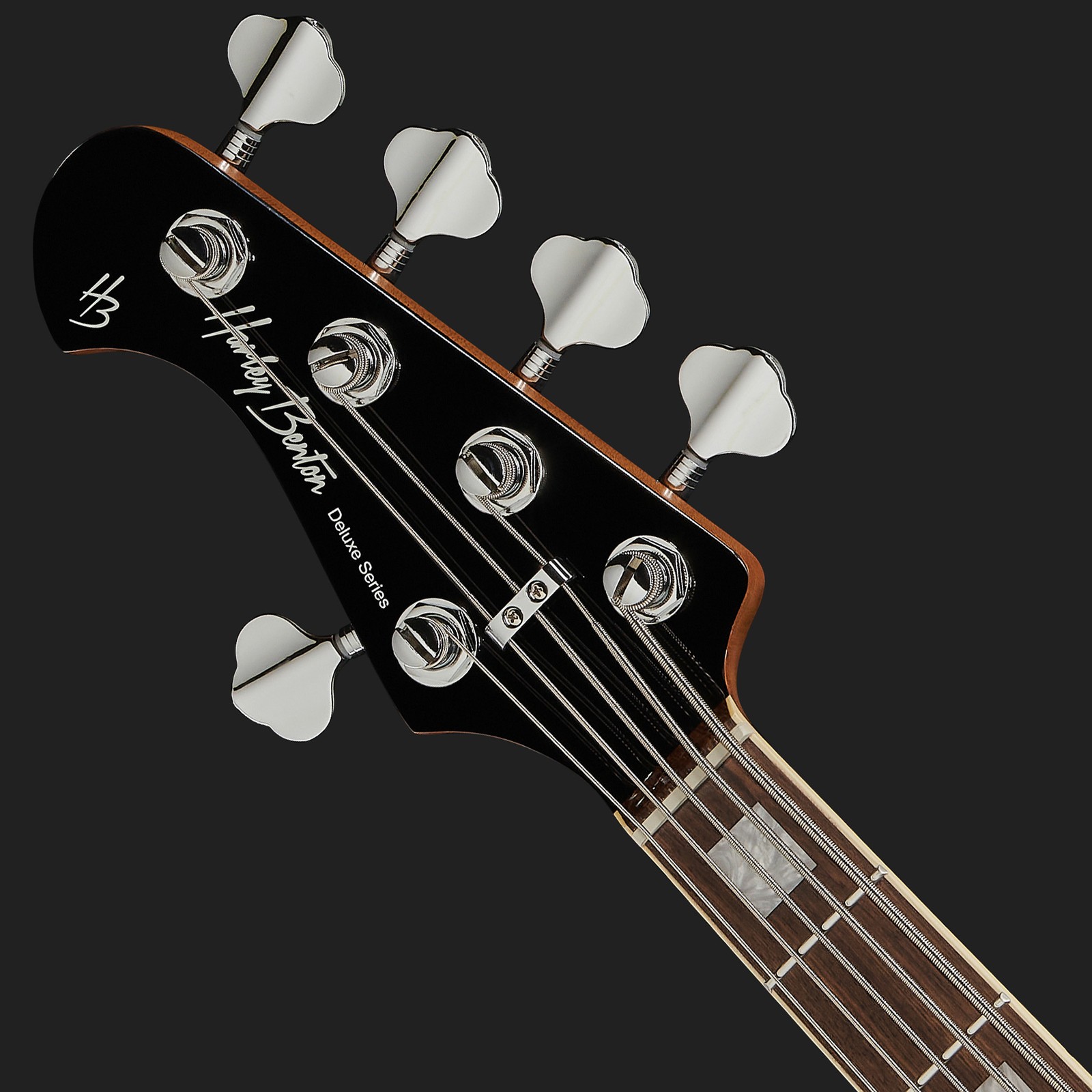 Harley Benton Linkshänder E-Bass Kopfplatte in schwarz mit 5 Mechaniken