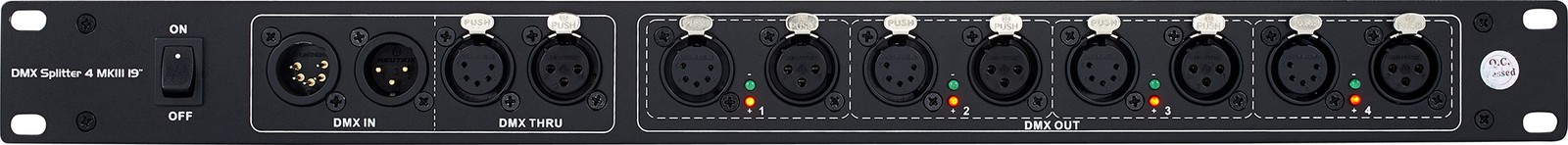Stairville DMX Splitter 4 MK3 19", Anschlüsse auf der Rücksetie