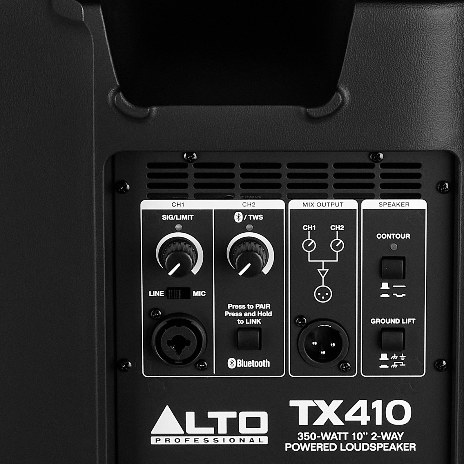 Logo auf der Rückseite des aktiven 2-Wege Fullrange Lautsprechers