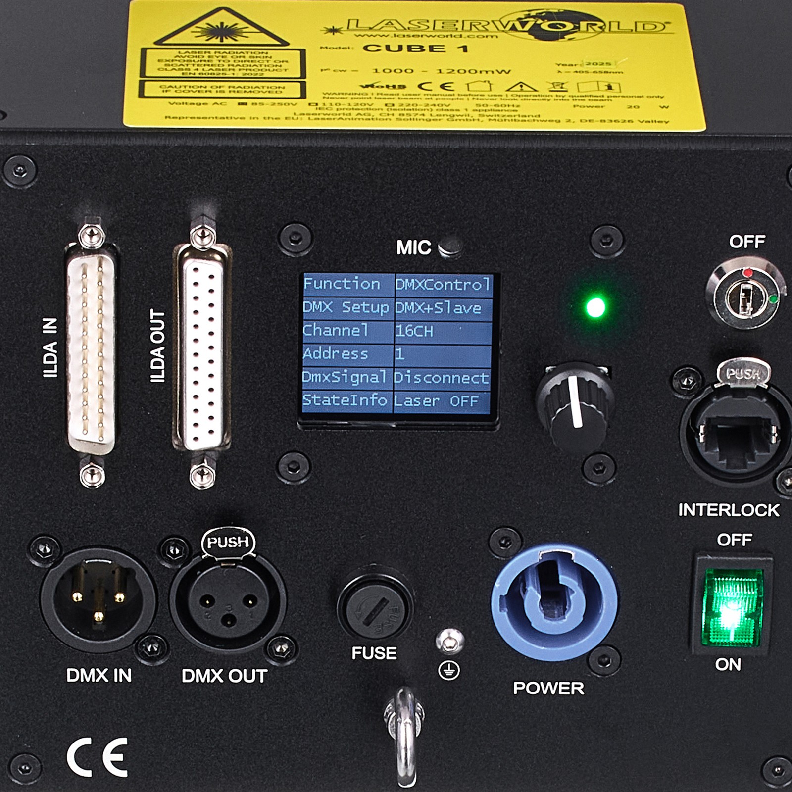 Bedienelemente des Laserworld CUBE 1 RGB-Showlasers