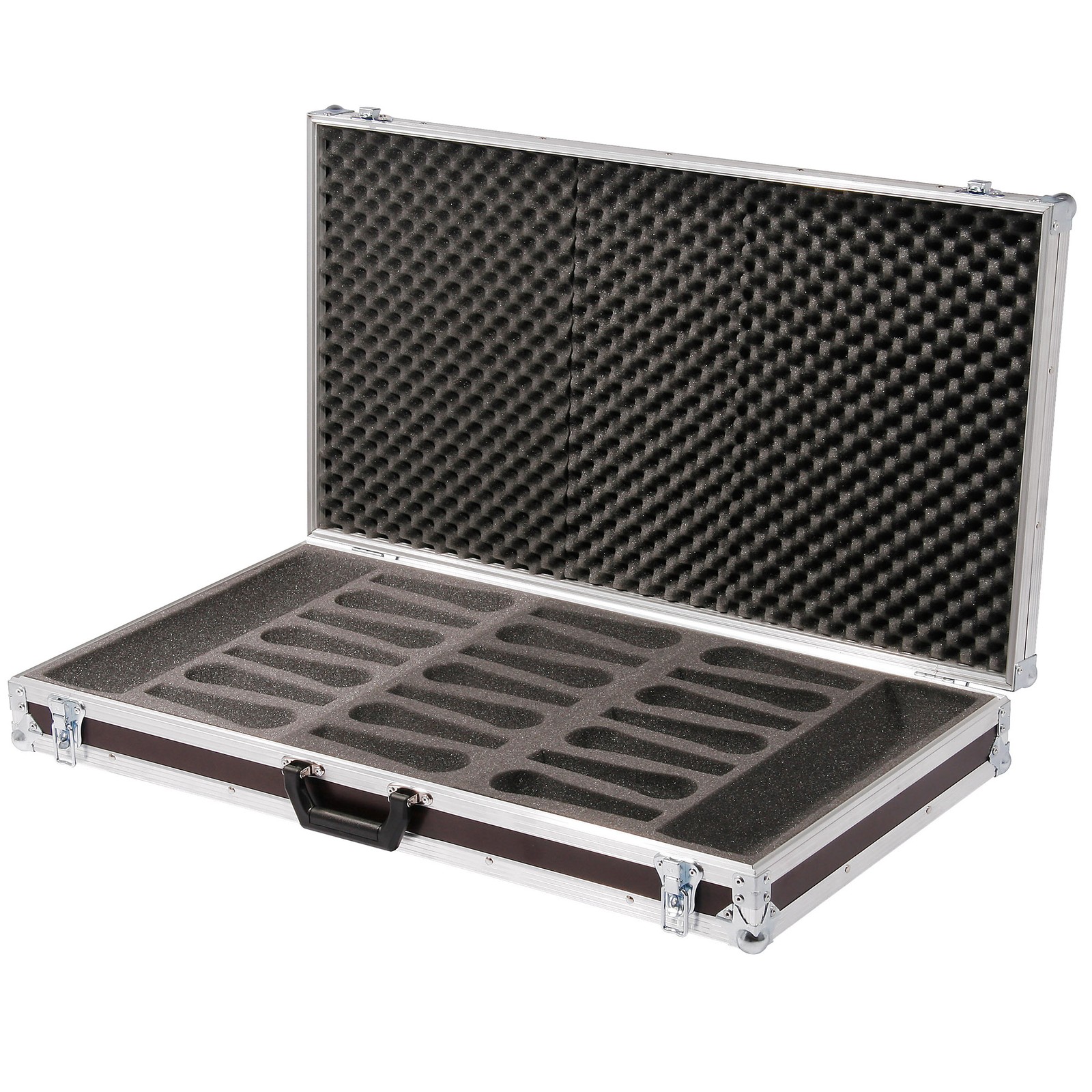 Thon Mikrokoffer für 21 Mikrofone, Mikrofon-Flightcase geöffnet